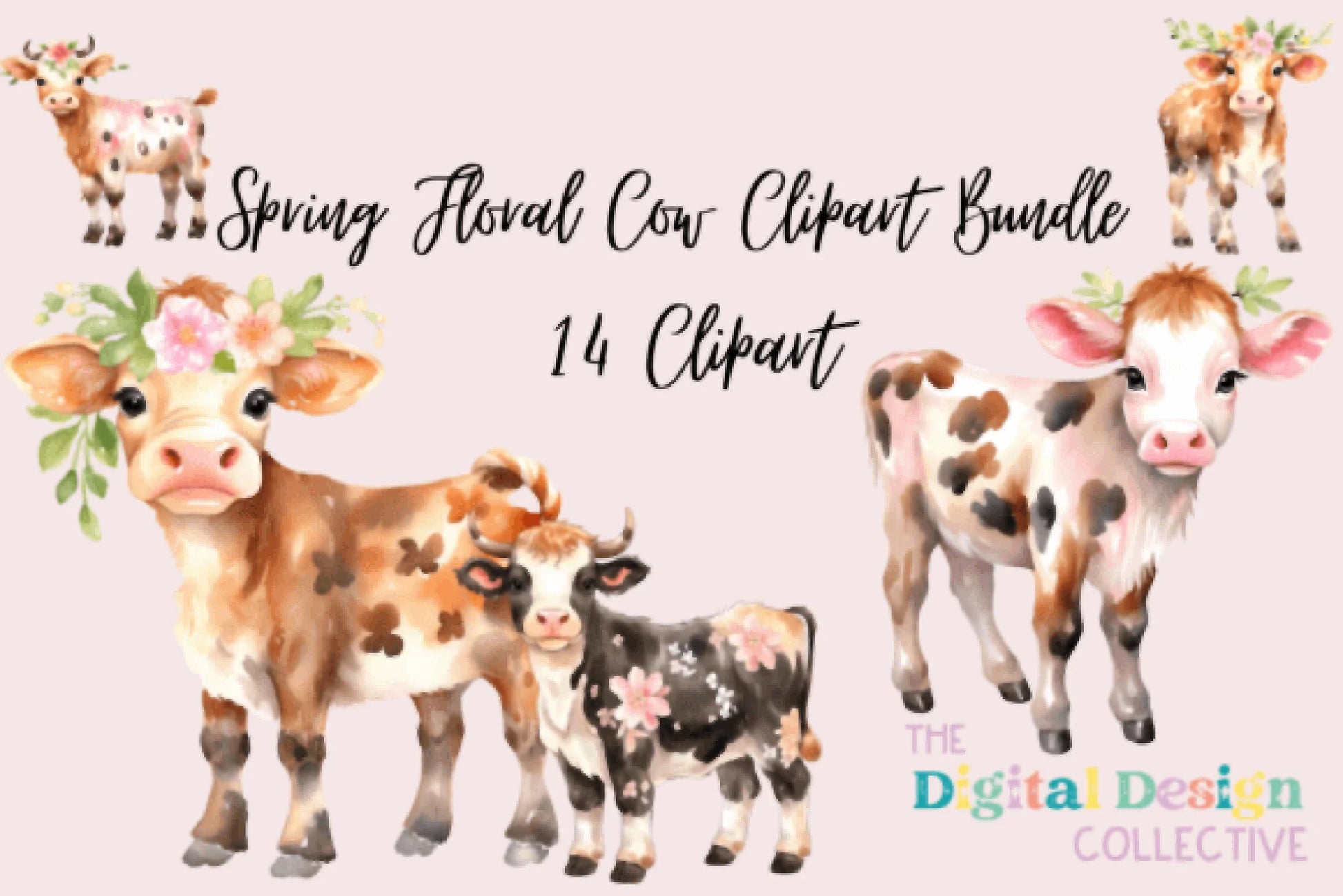 Spring Floral Cow Clipart Bundle - CraftNest - Digital Crafting and Art