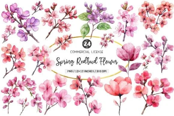 Spring Redbud Flower Clipart Bundle - CraftNest - Digital Crafting and Art