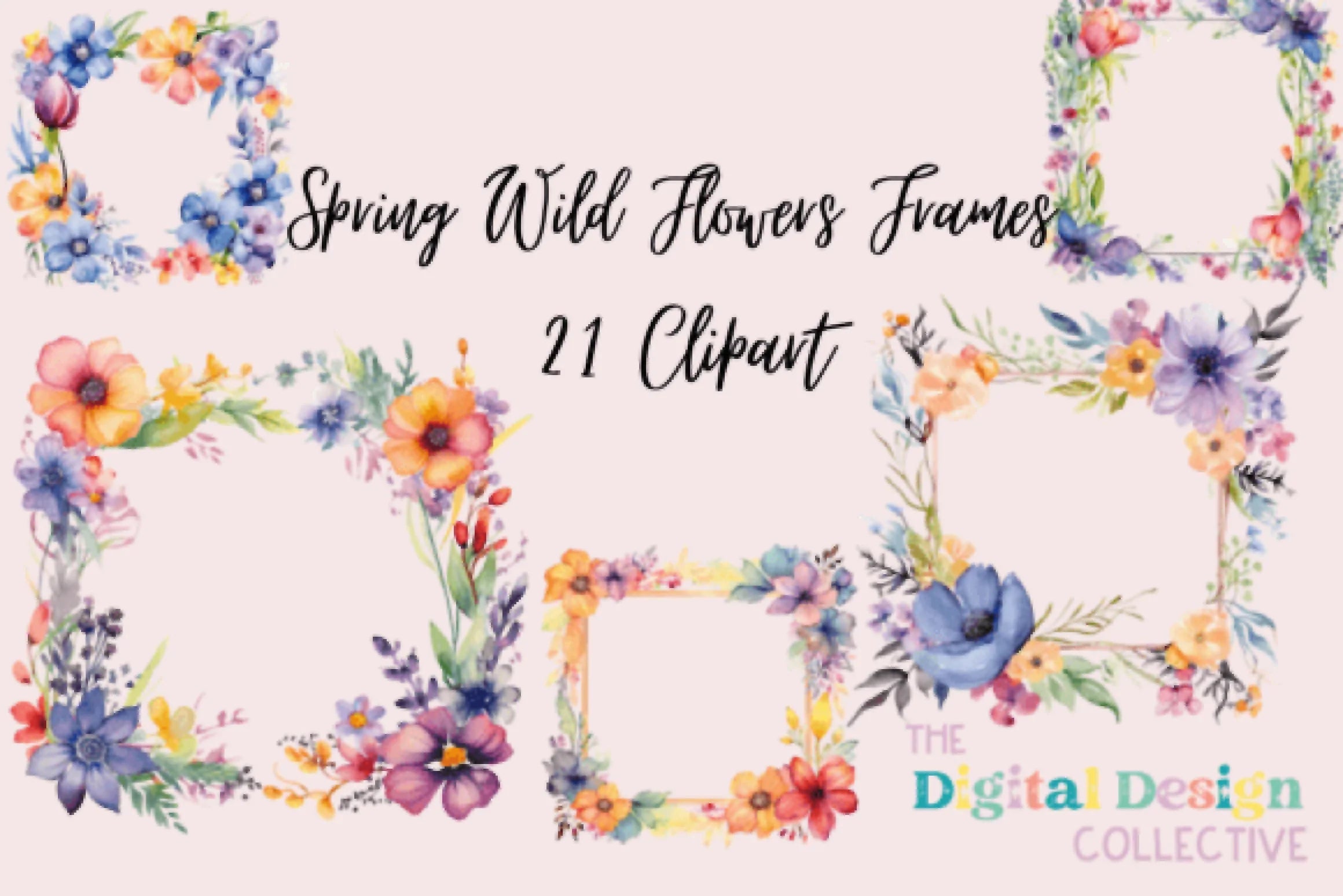 Spring Osier Frame Spring Wildflower Frames Clipart Bundle