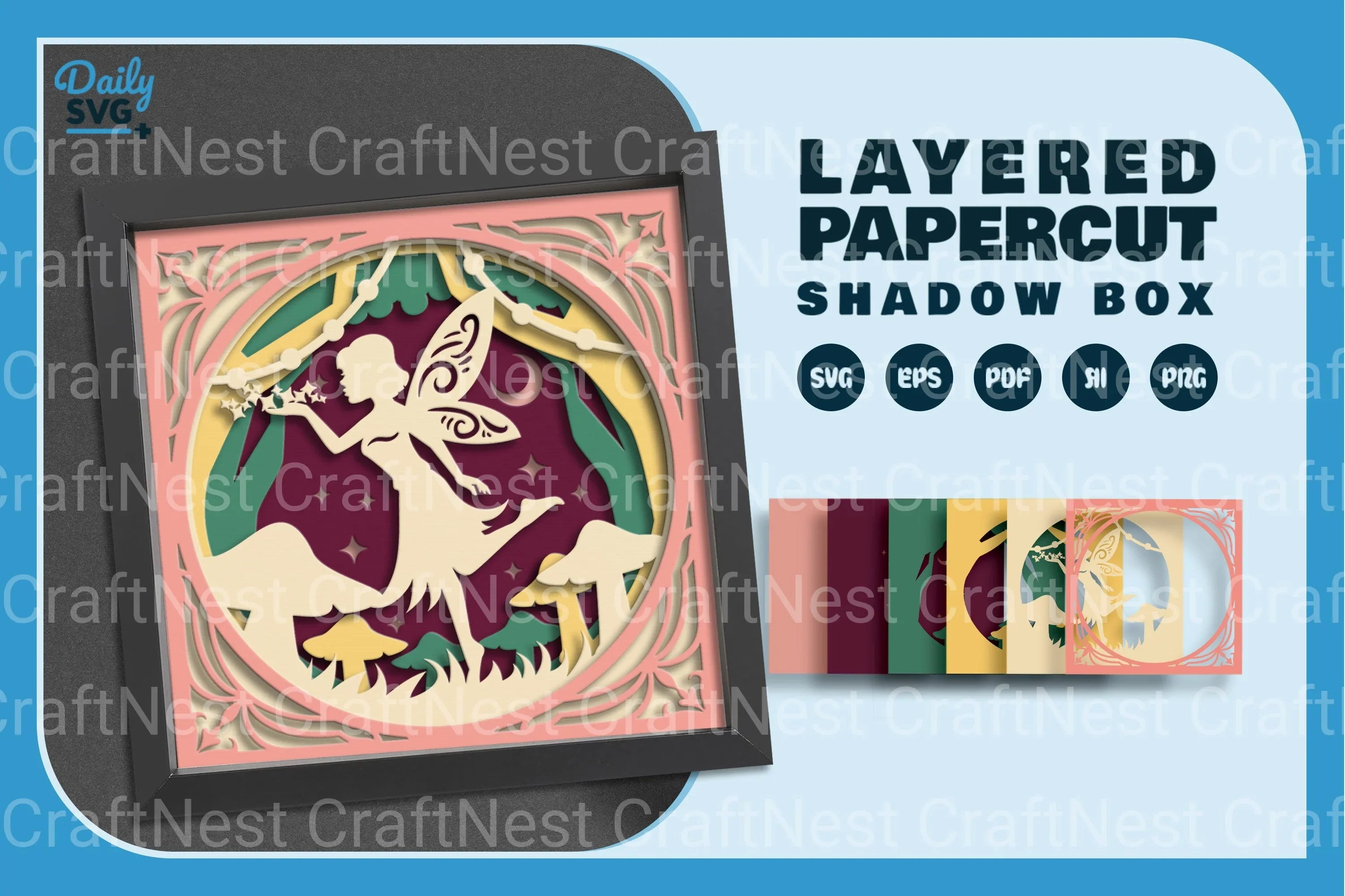 Spring Fairy Mushroom Papercut SVG Bundle