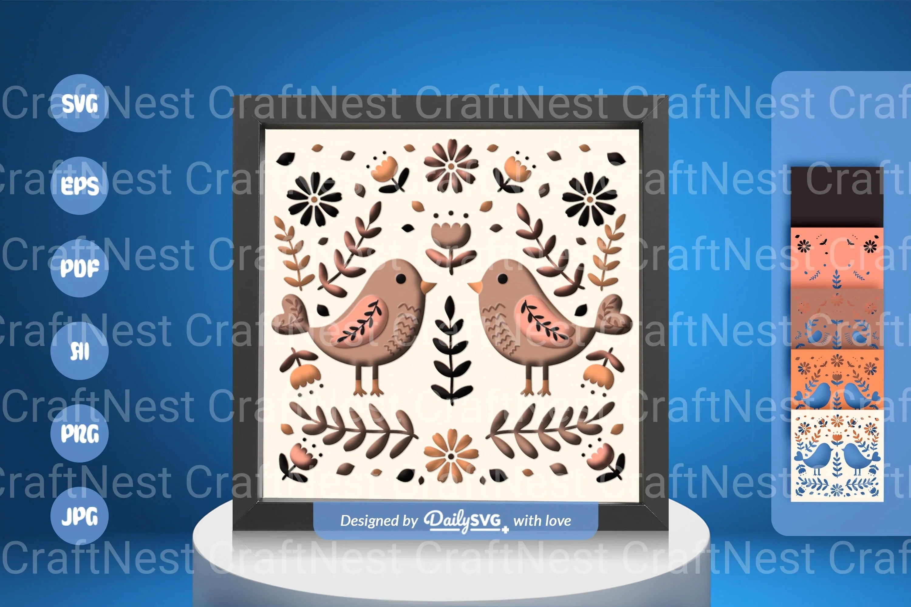 Spring Floral Birds Folk Art Papercut SVG Bundle