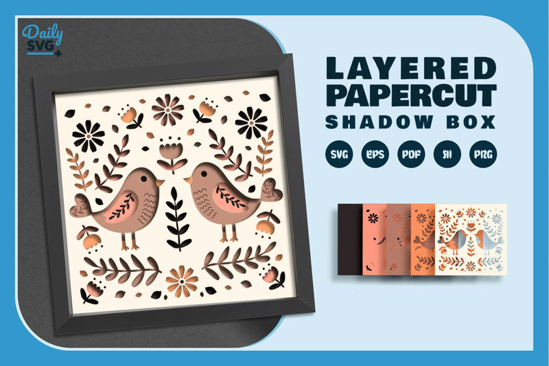 Spring Floral Birds Folk Art Papercut SVG Bundle - CraftNest - Digital Crafting and Art
