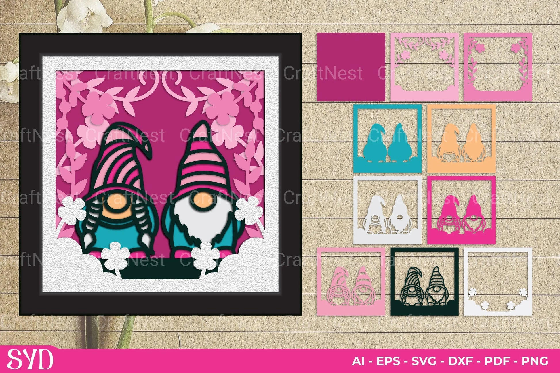 Spring Gnome 3D Layered Papercut Clipart Bundle - CraftNest - Digital Crafting and Art