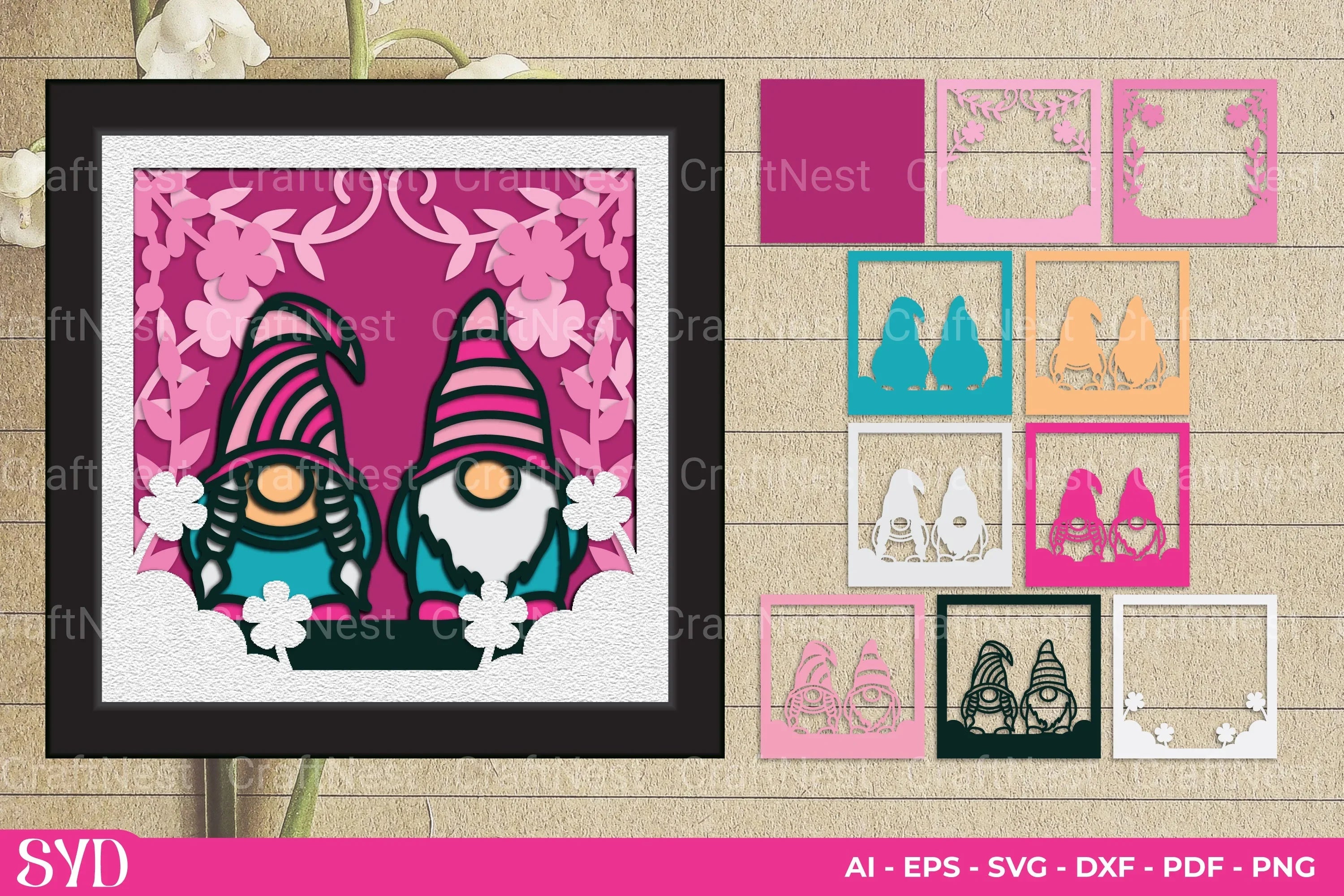 Spring Gnome 3D Layered Papercut Clipart Bundle - CraftNest - Digital Crafting and Art
