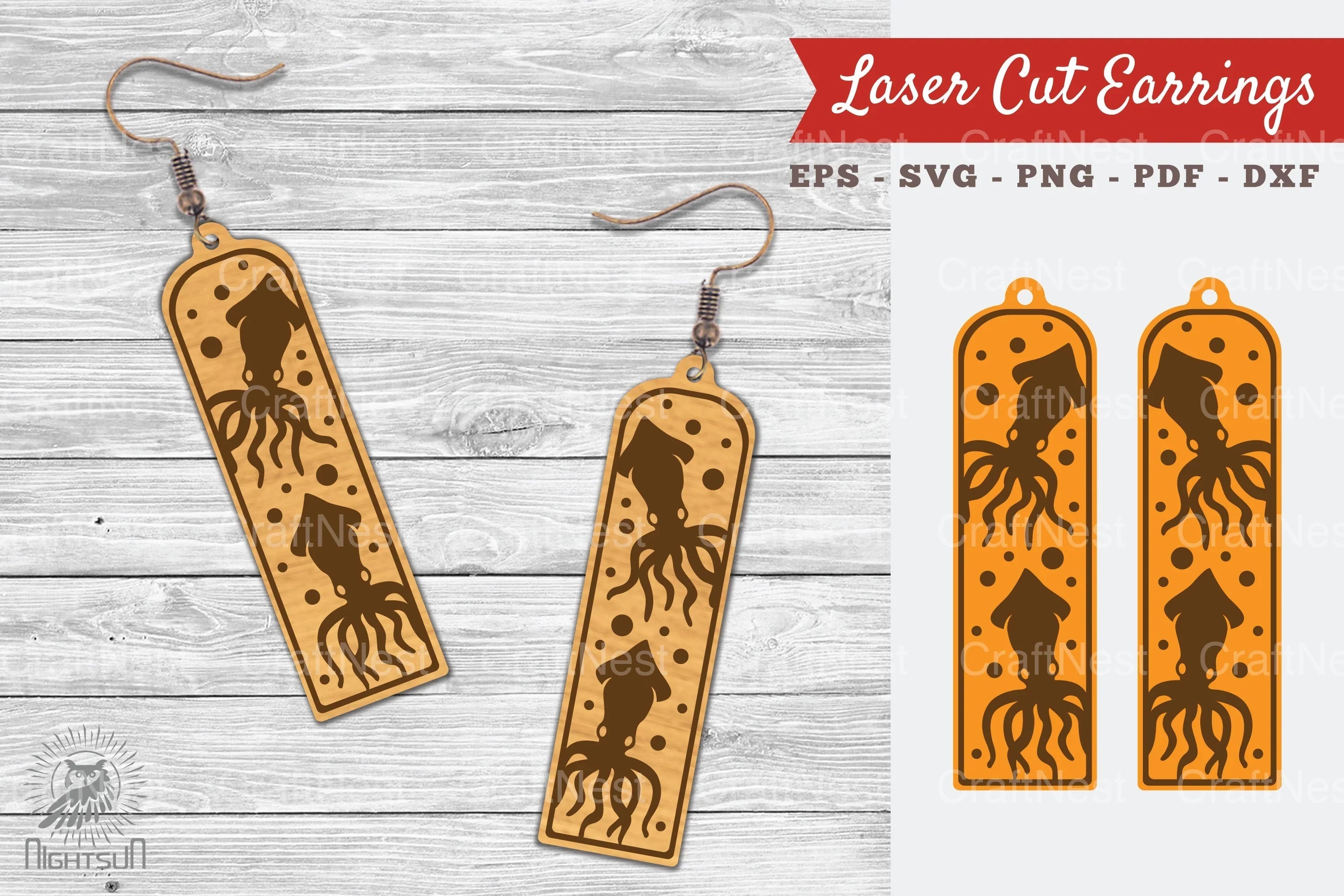 Squid Laser Cut Earrings Design Bundle - CraftNest - Digital Crafting and Art