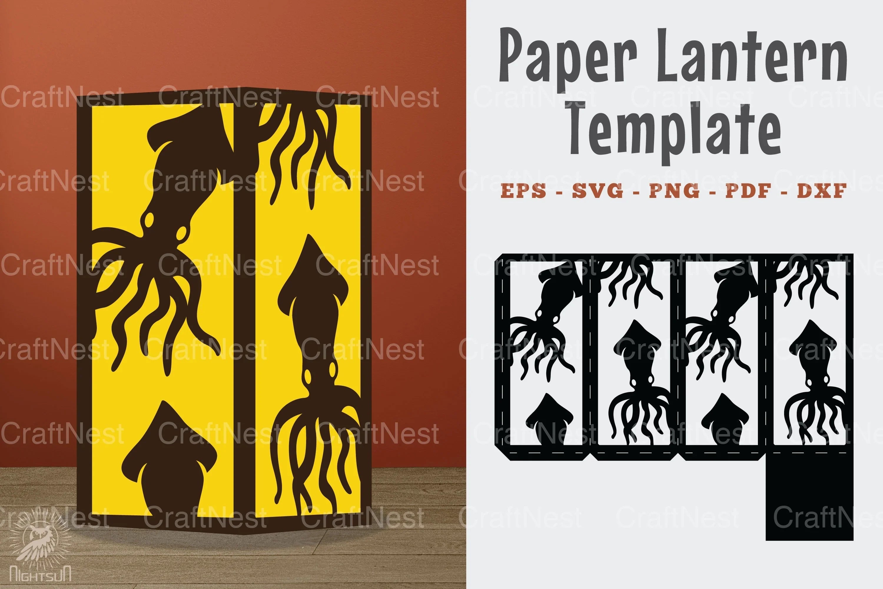 Squid Papercut Lantern Template SVG Bundle - CraftNest - Digital Crafting and Art