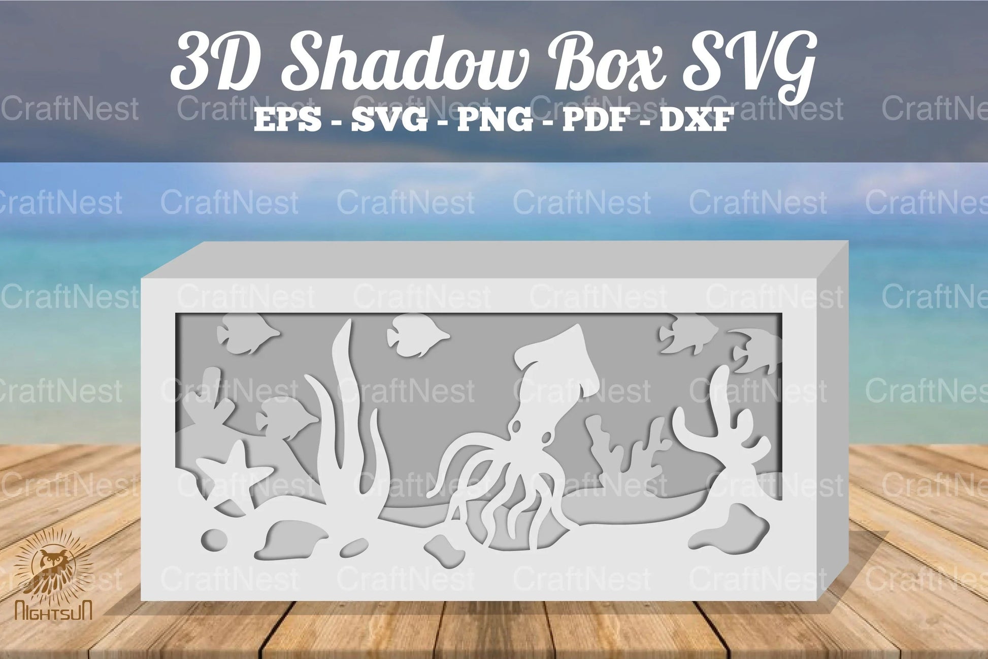 Squid Underwater Scene Shadow Box SVG Bundle - CraftNest - Digital Crafting and Art