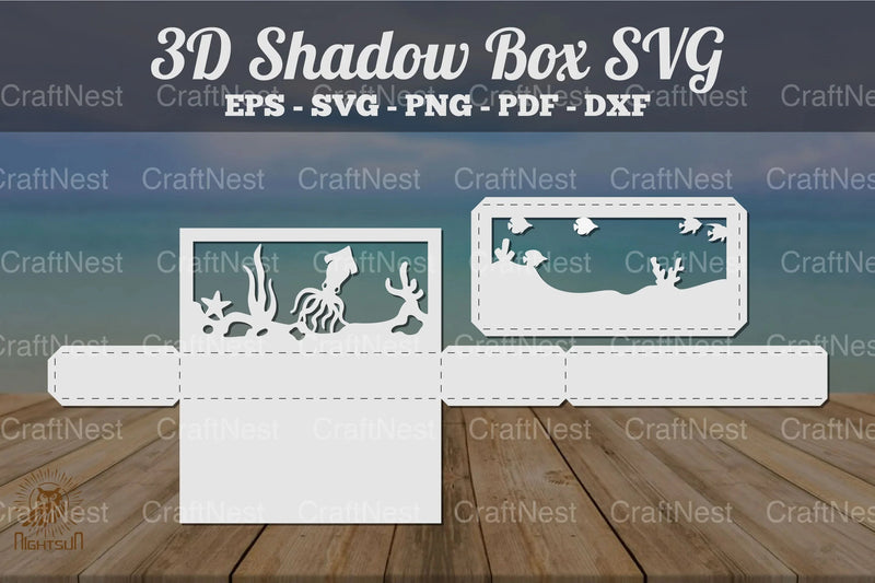 Squid Underwater Scene Shadow Box SVG Bundle - CraftNest - Digital Crafting and Art
