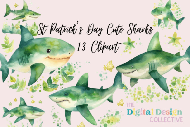Adorable St. Patrick's Day Shark Clipart Bundle - CraftNest - Digital Crafting and Art