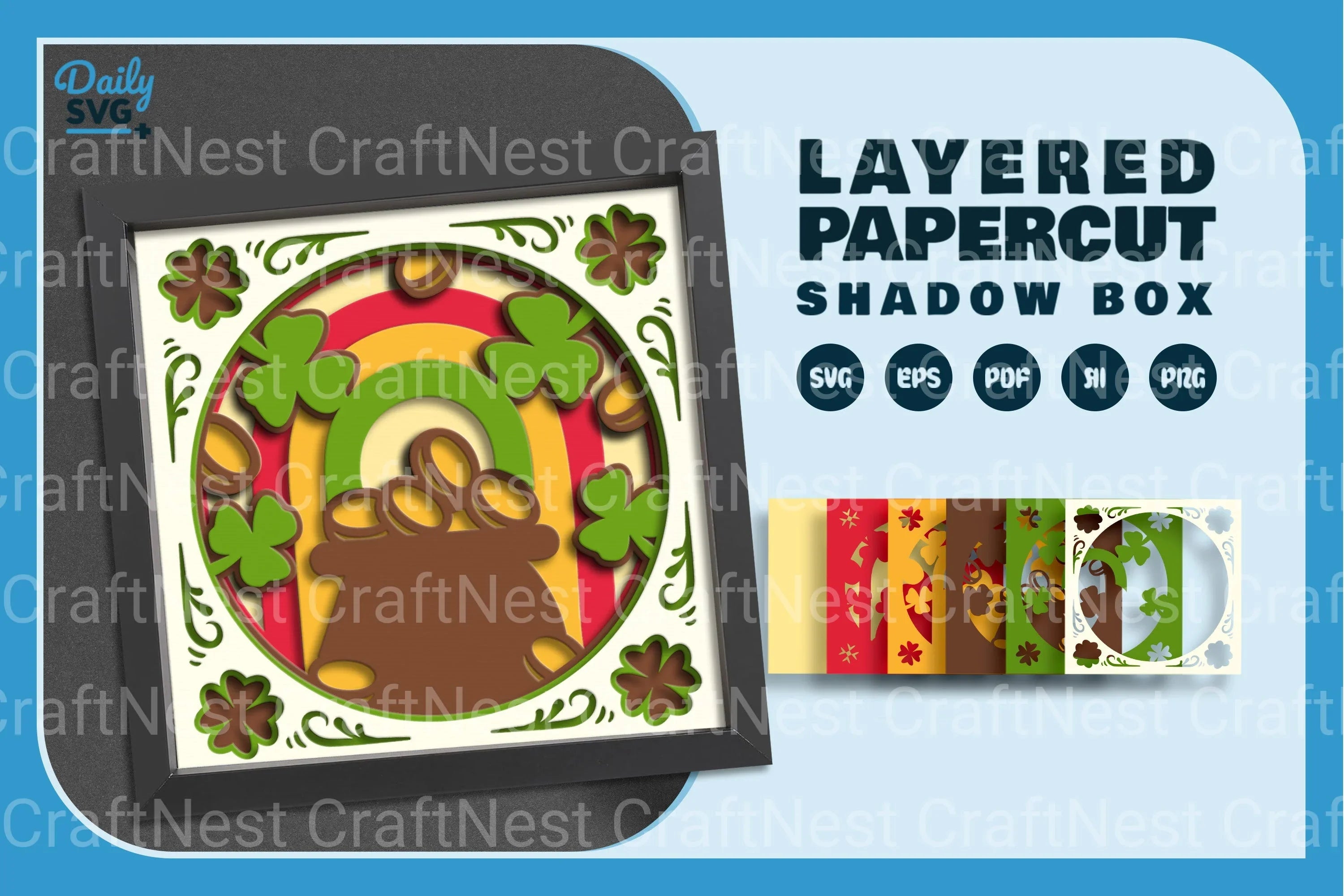 St. Patrick's Day Pot of Gold Papercut SVG Bundle