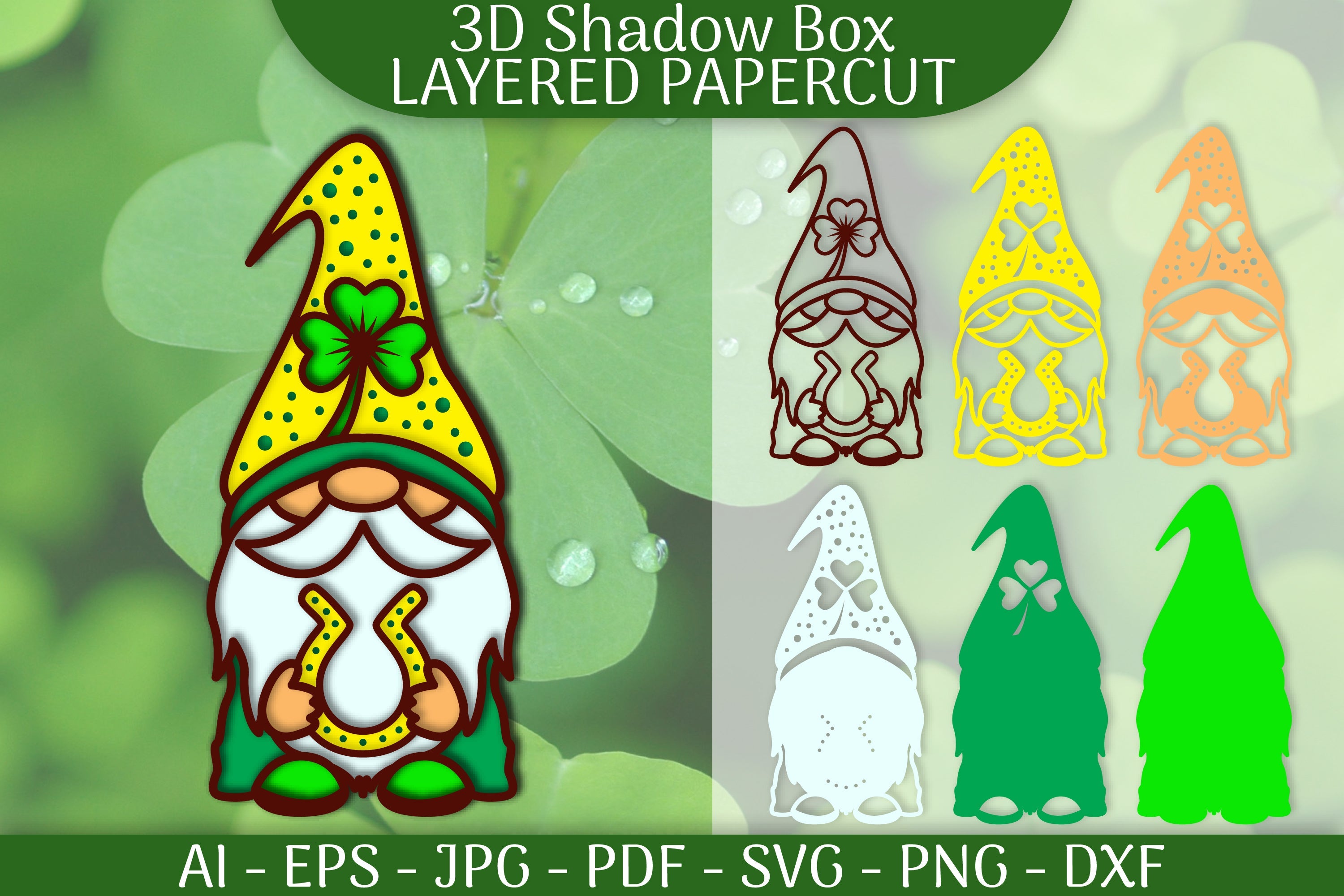 St Patrick's Day Gnome Layered Papercut SVG Bundle 3 - CraftNest - Digital Crafting and Art