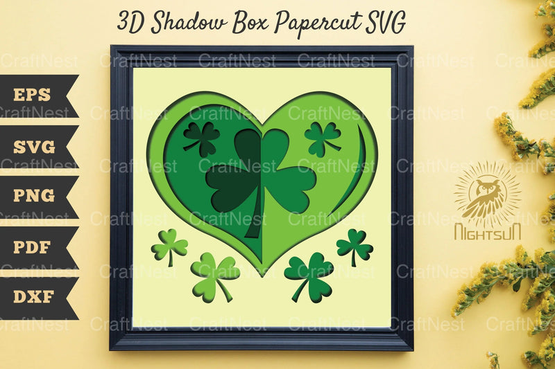 St Patrick's Day Shamrock Heart 3D Shadow Box Clipart Bundle - CraftNest - Digital Crafting and Art
