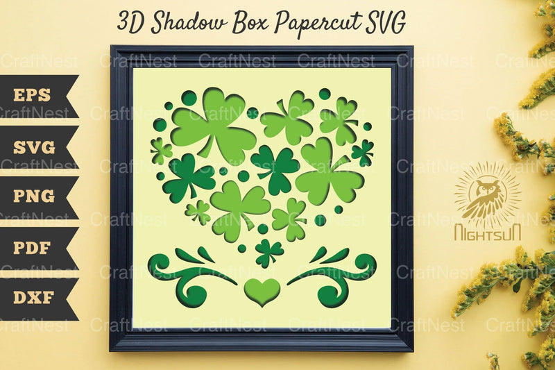 St Patrick's Day Shamrock Heart Pattern 3D Shadow Box Clipart Bundle - CraftNest - Digital Crafting and Art