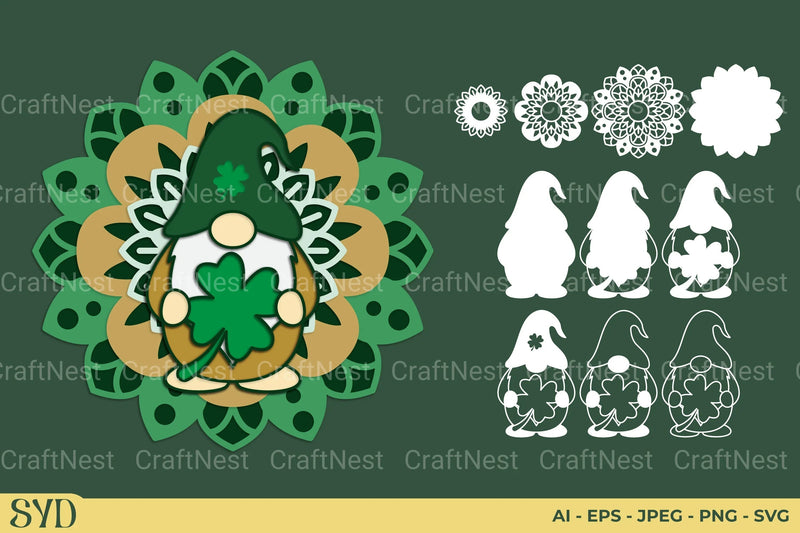 St Patrick's Gnome Mandala Layered Papercut Clipart Bundle - CraftNest - Digital Crafting and Art