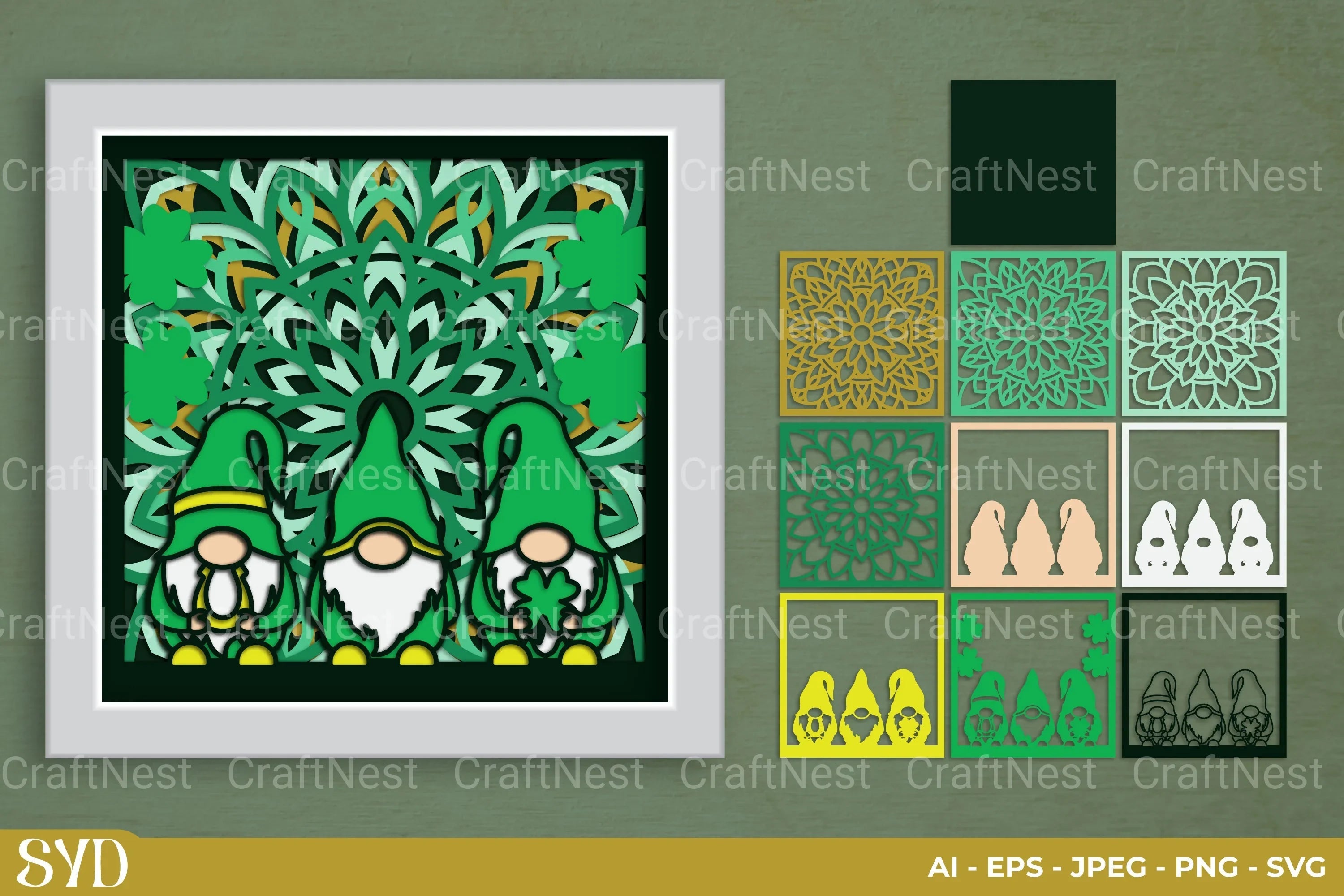 St Patrick's Gnome Mandala Layered Papercut Clipart Bundle - CraftNest - Digital Crafting and Art