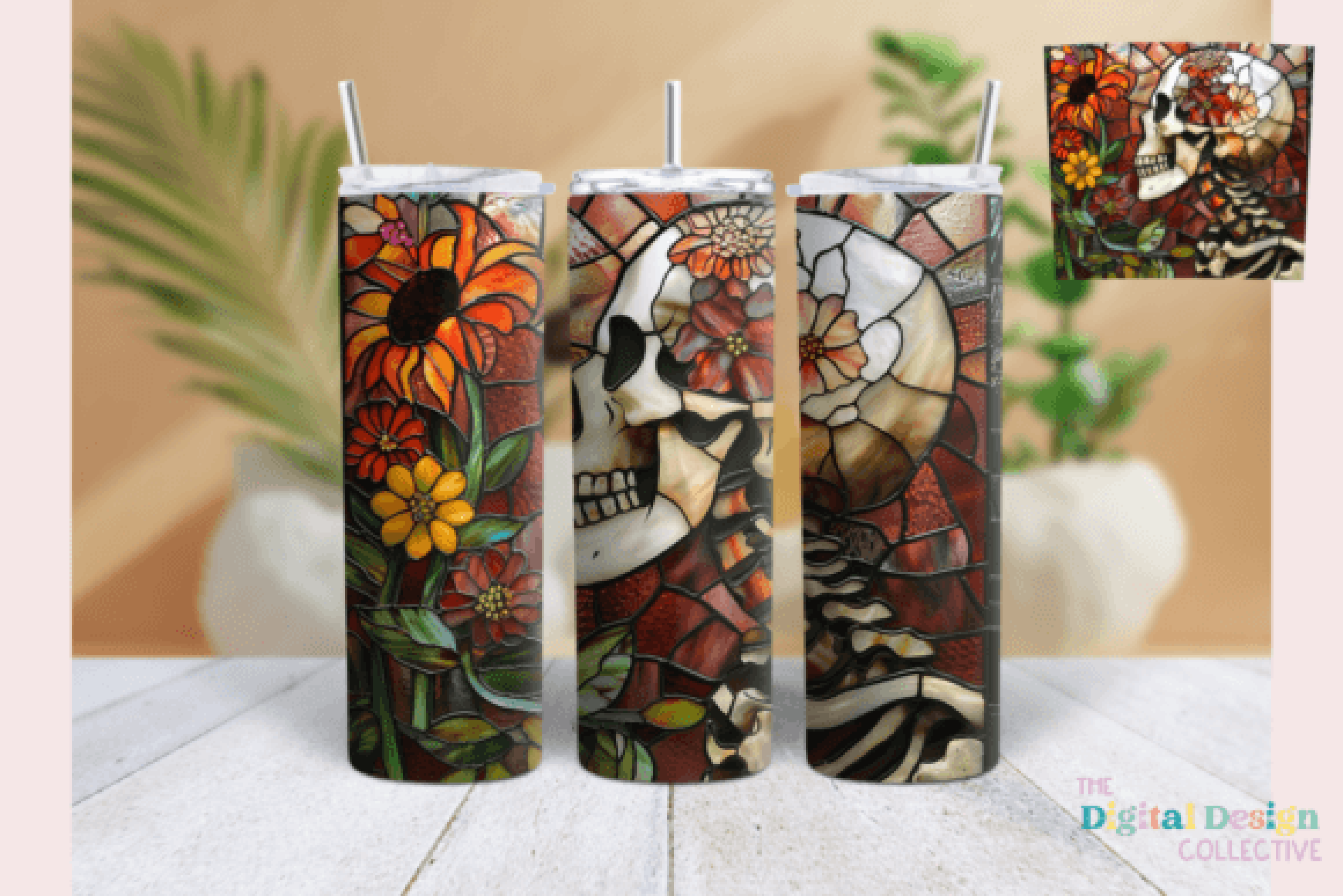 Stained Glass Skeleton Tumbler Wrap Bundle