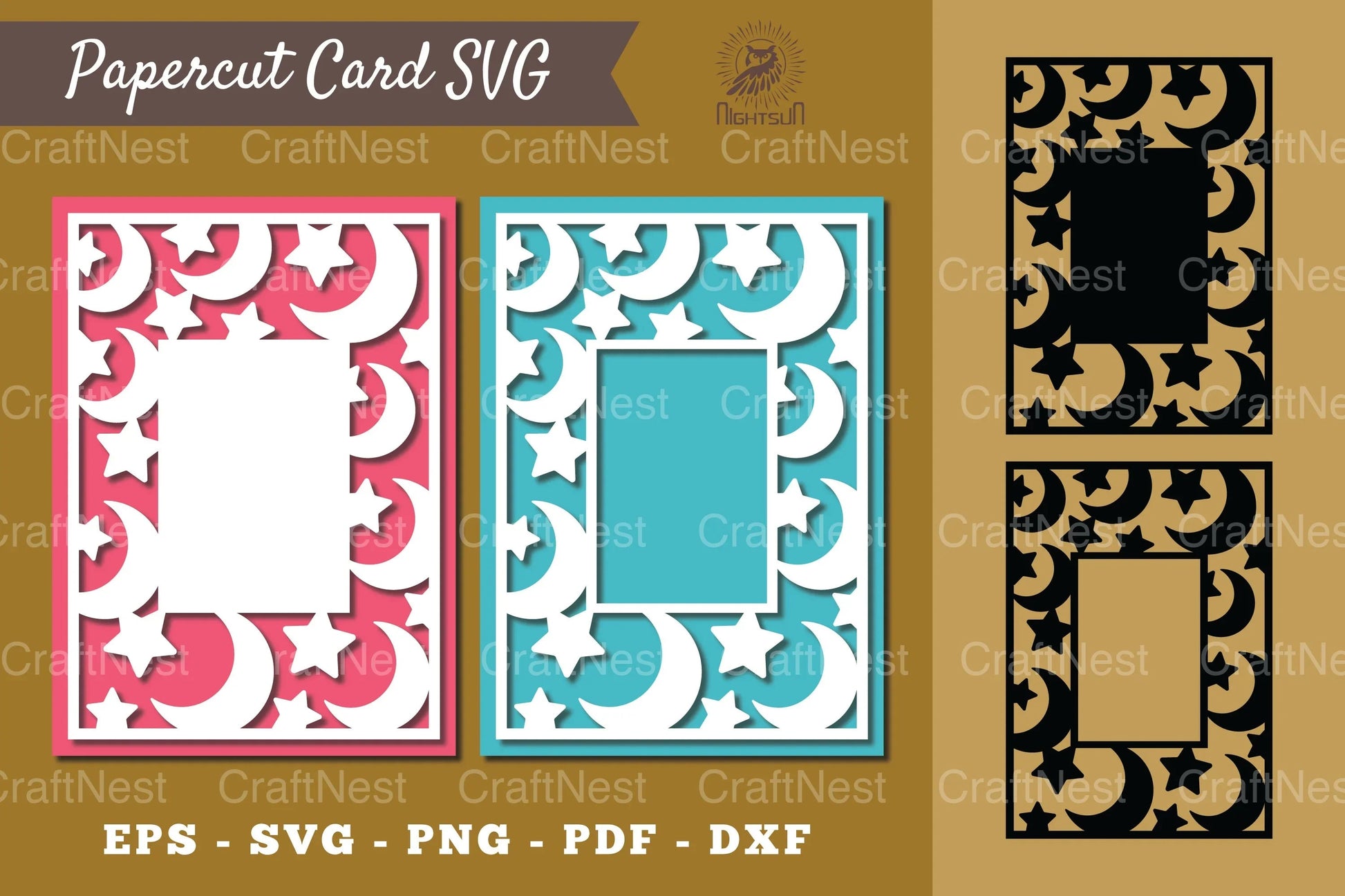 Star and Moon Papercut Card SVG Bundle - CraftNest - Digital Crafting and Art