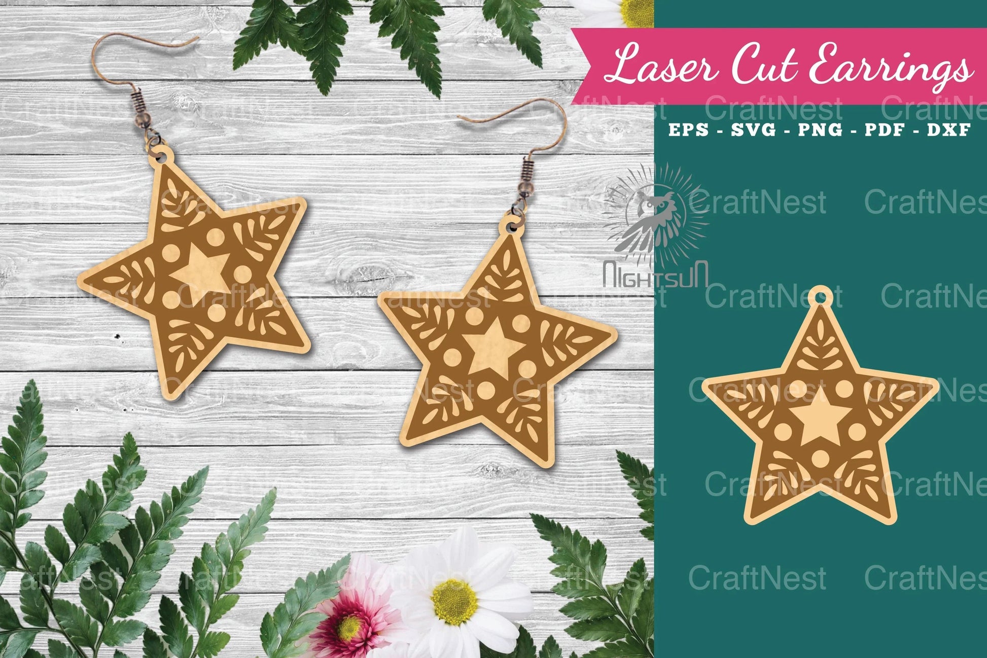 Stars Laser Cut Earrings SVG Bundle - CraftNest - Digital Crafting and Art