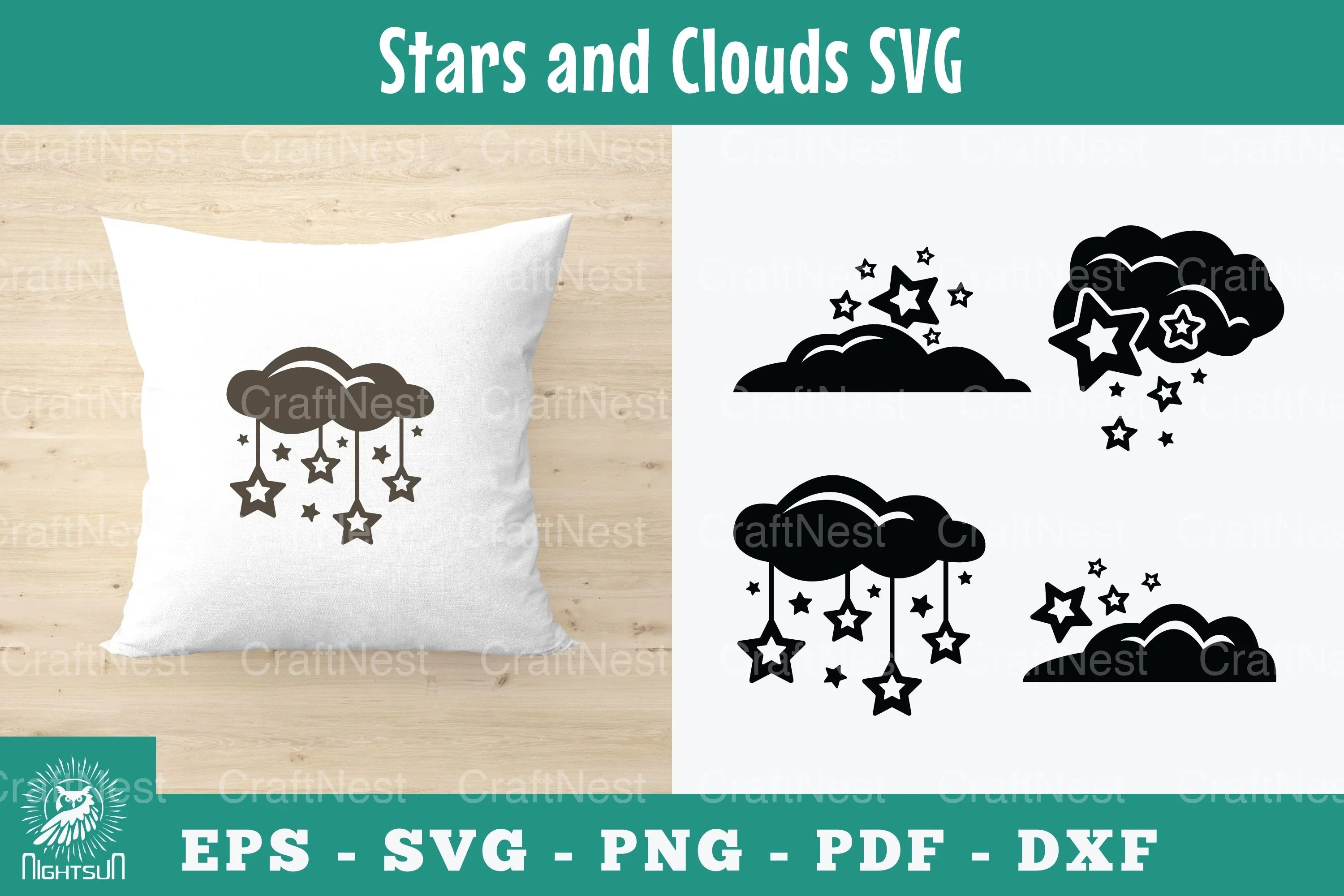 Stars and Clouds Silhouette Clipart Bundle - CraftNest - Digital Crafting and Art