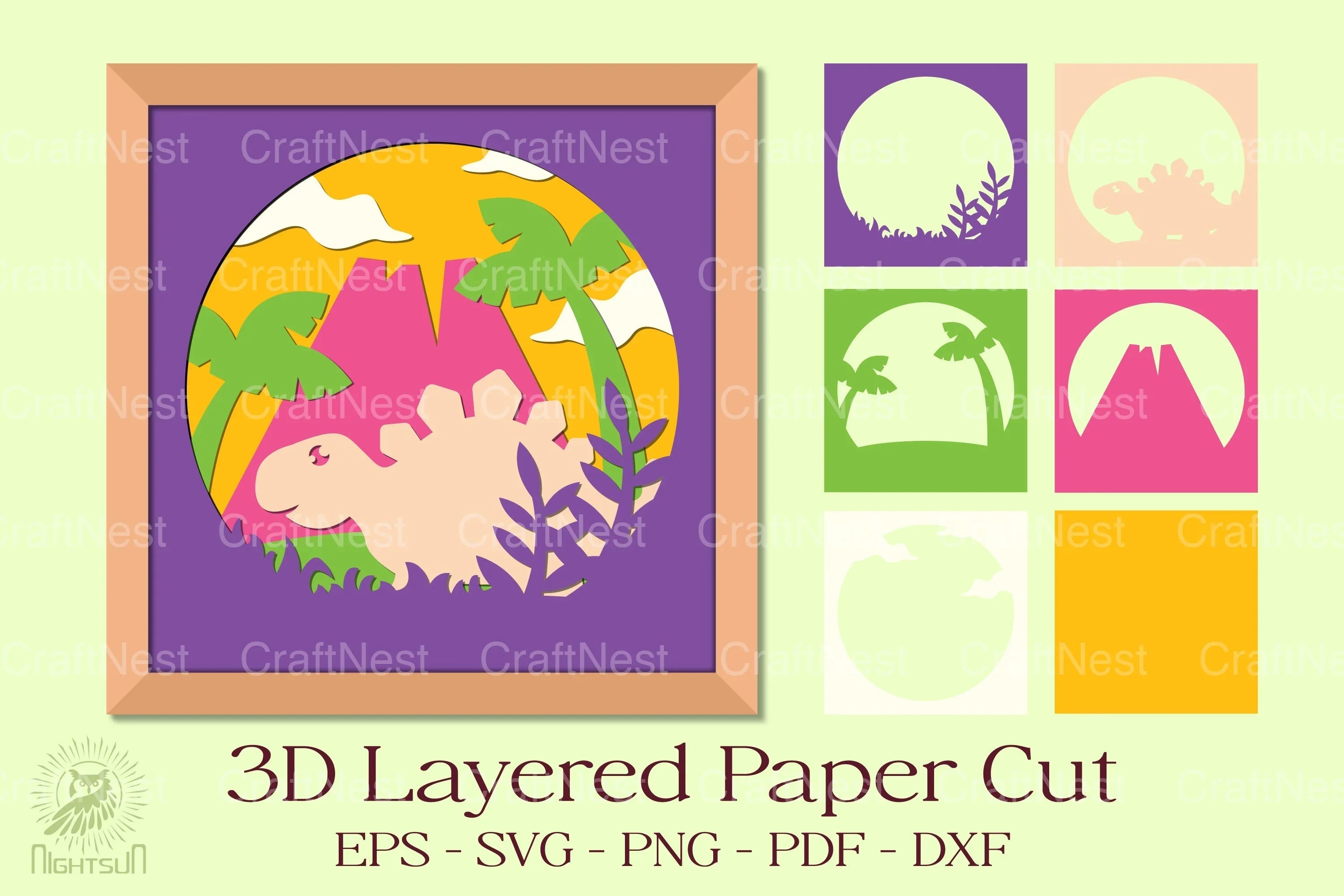 Stegosaurus 3D Layered Papercut Clipart Bundle - CraftNest - Digital Crafting and Art