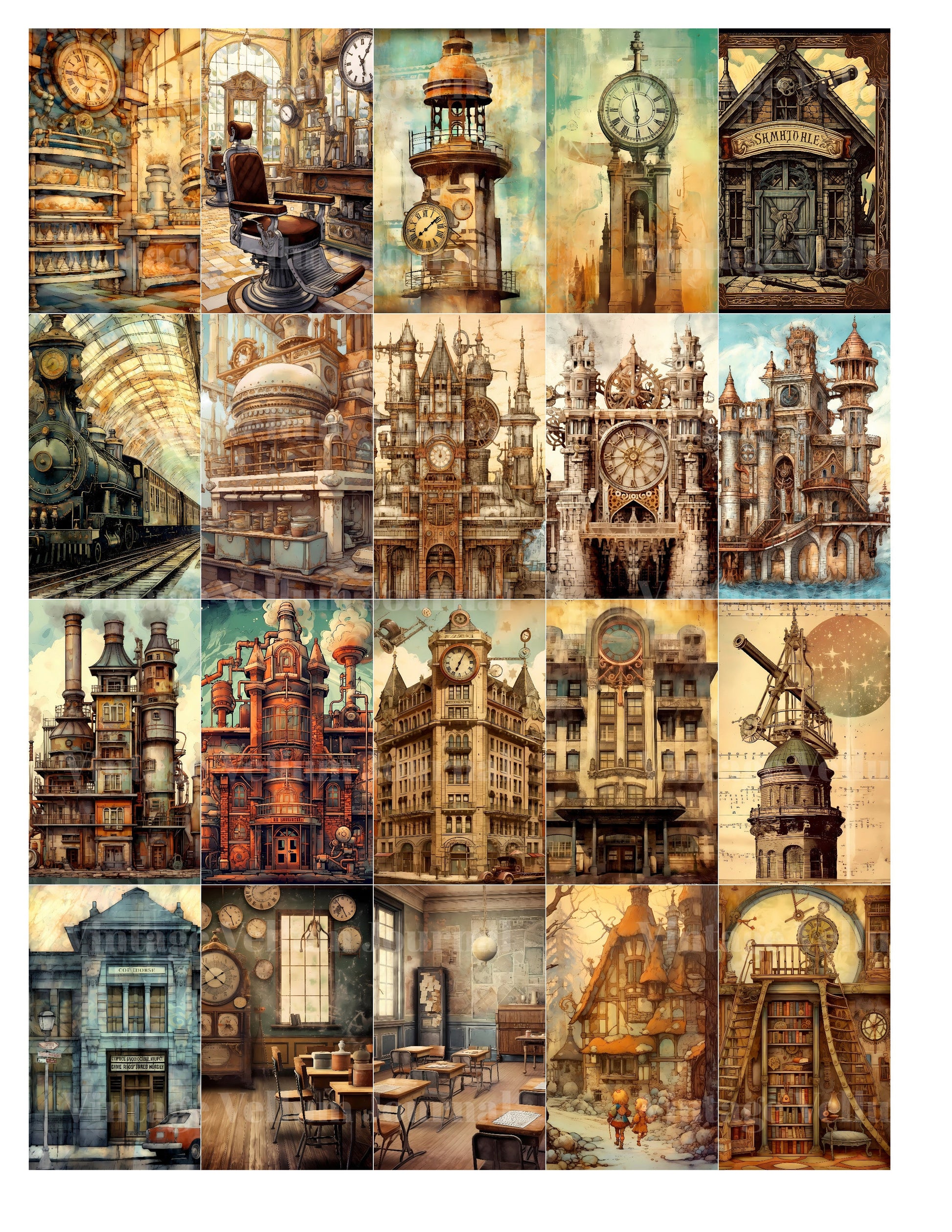 Steampunk Buildings Junk Journal Pages - CraftNest