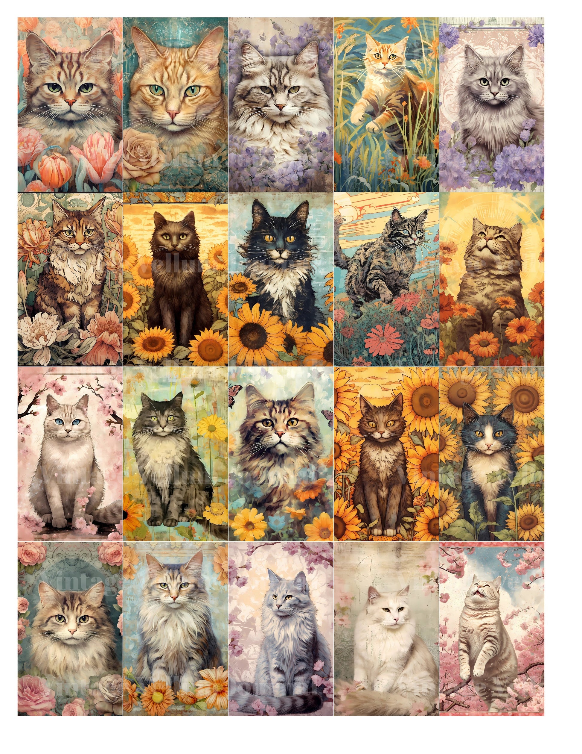 Flower Cats Junk Journal Pages - CraftNest