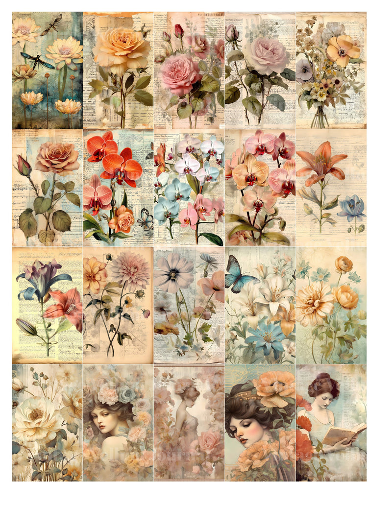 Flower Books Junk Journal Pages - CraftNest