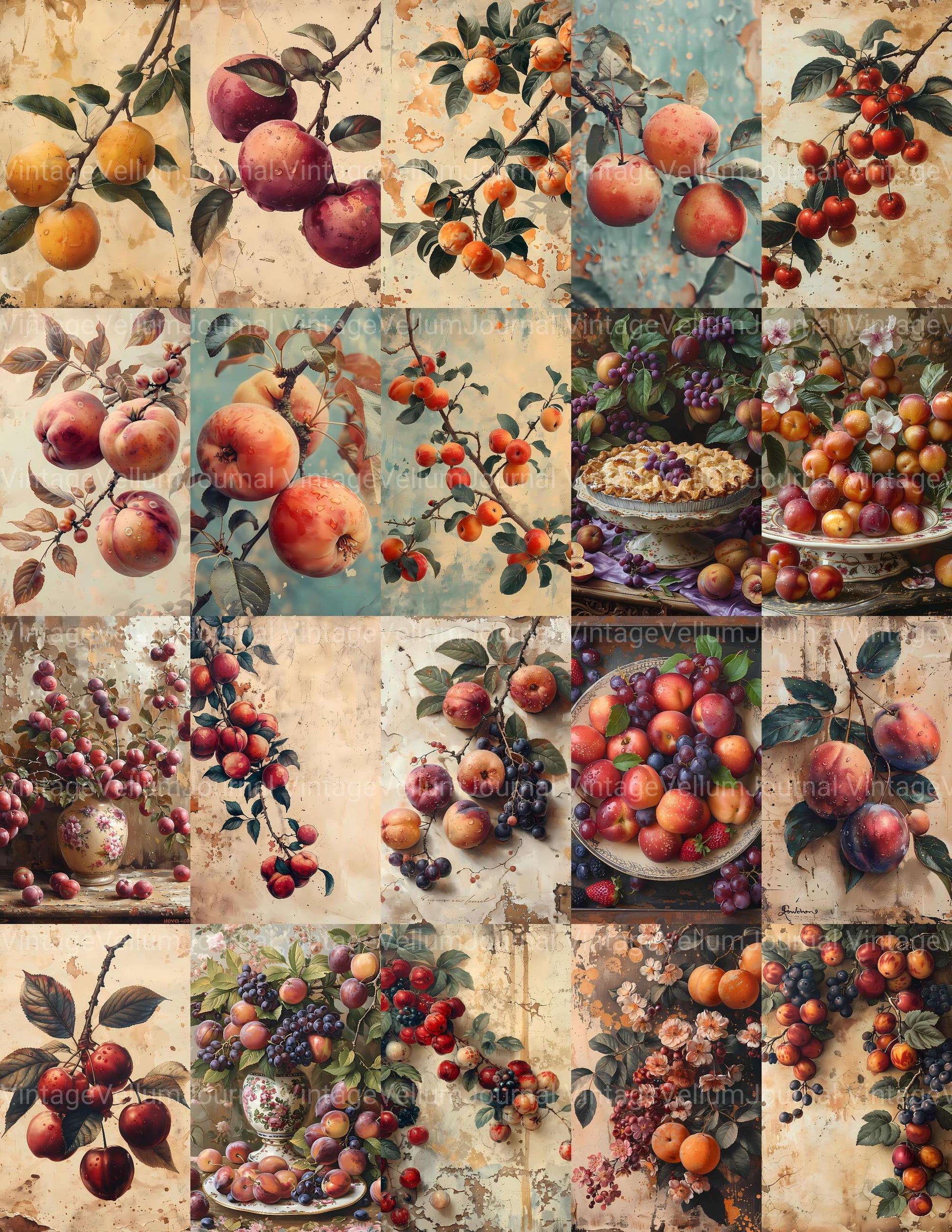 Stone Fruit Junk Journal Pages - CraftNest - Digital Crafting and Art