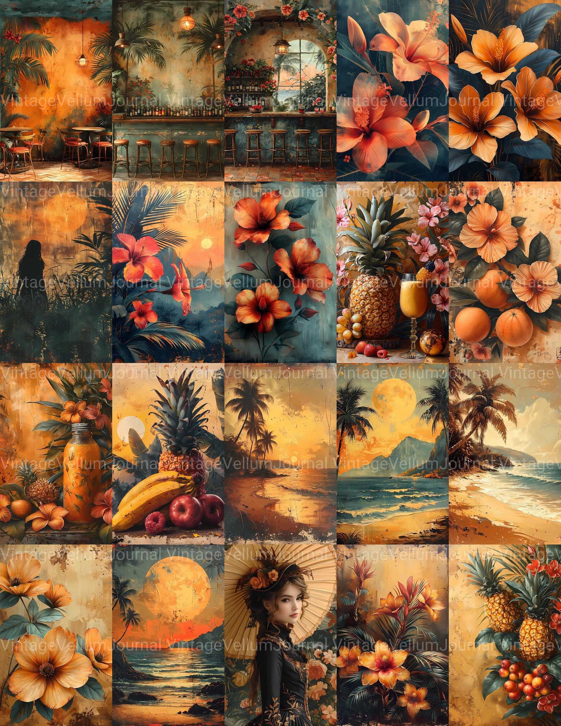 Golden Tropicals Junk Journal Pages - CraftNest - Digital Crafting and Art