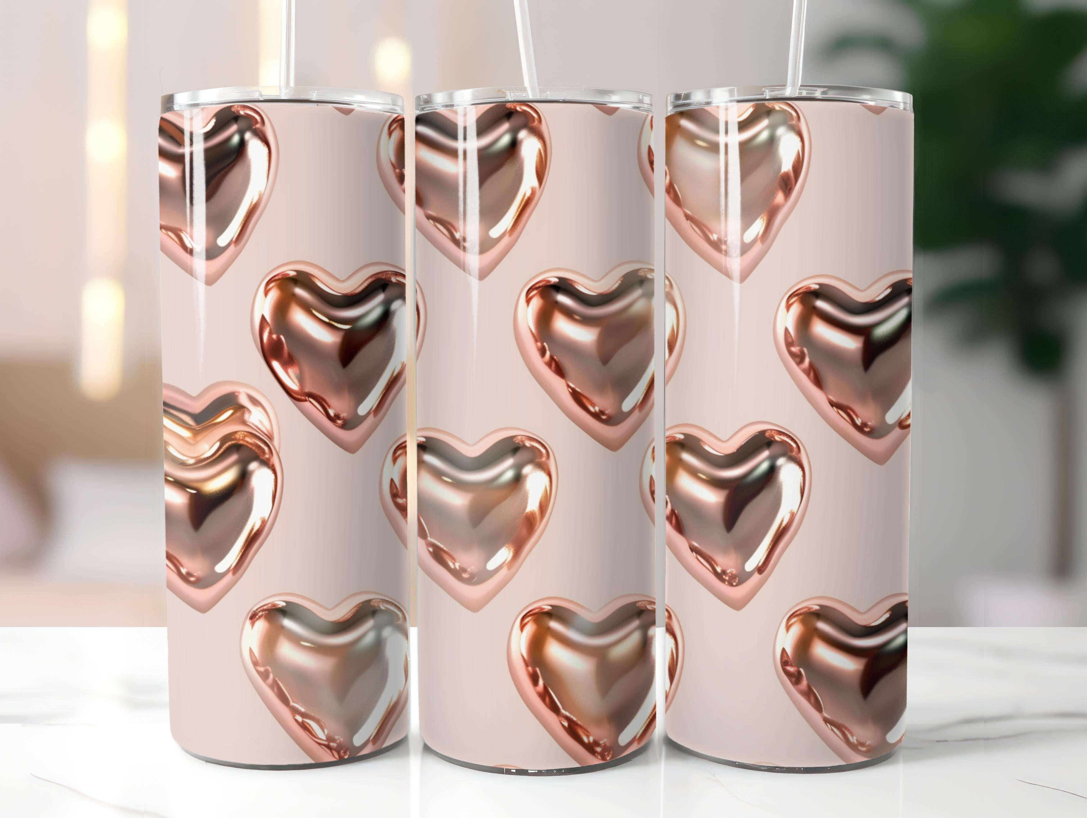 Metallic Rose Gold Hearts Tumbler Wrap - CraftNest - Digital Crafting and Art