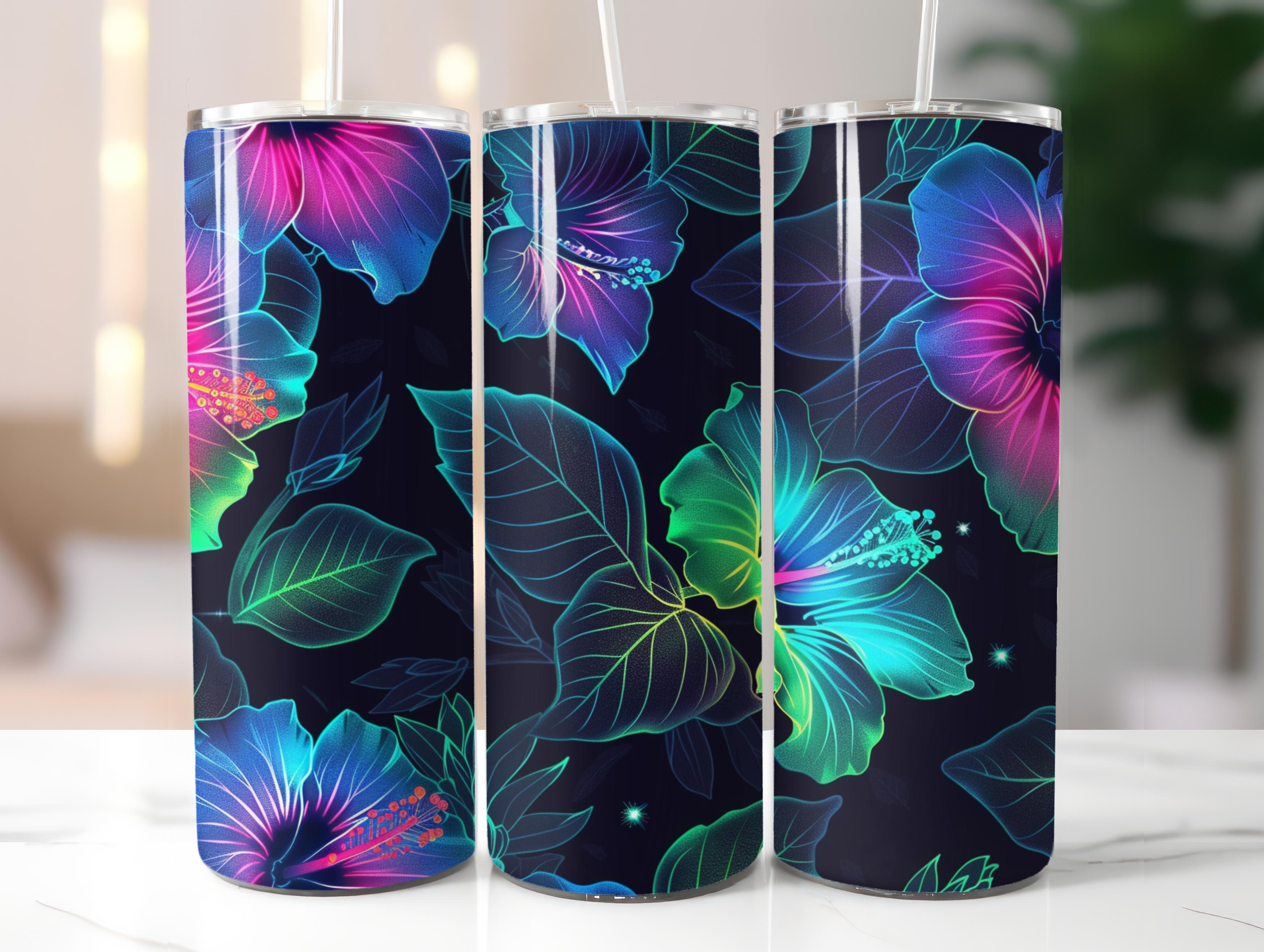 Neon Glowing Hibiscus Tumbler Wrap - CraftNest - Digital Crafting and Art