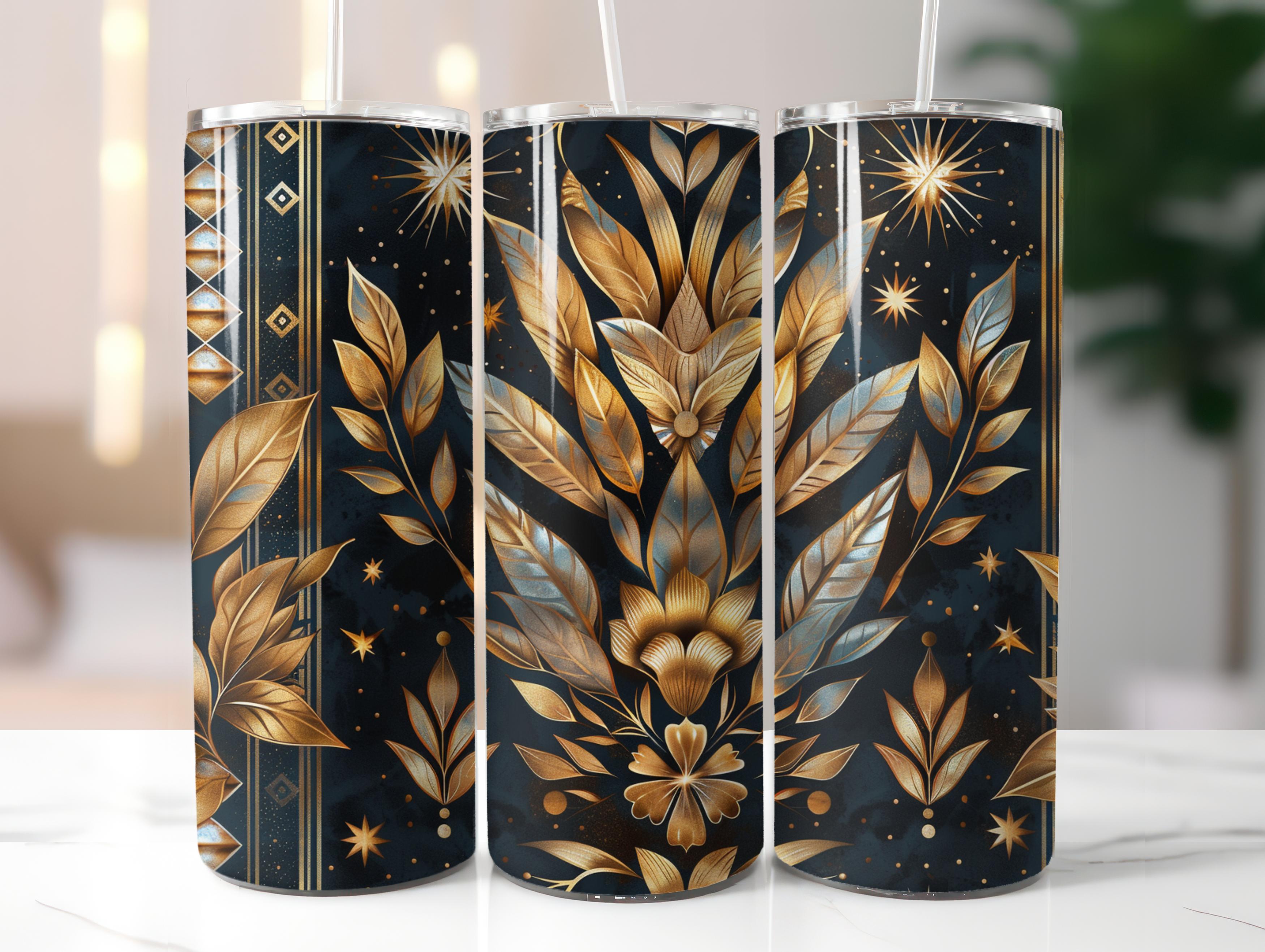 Golden Art Deco Floral Tumbler Wrap - CraftNest - Digital Crafting and Art