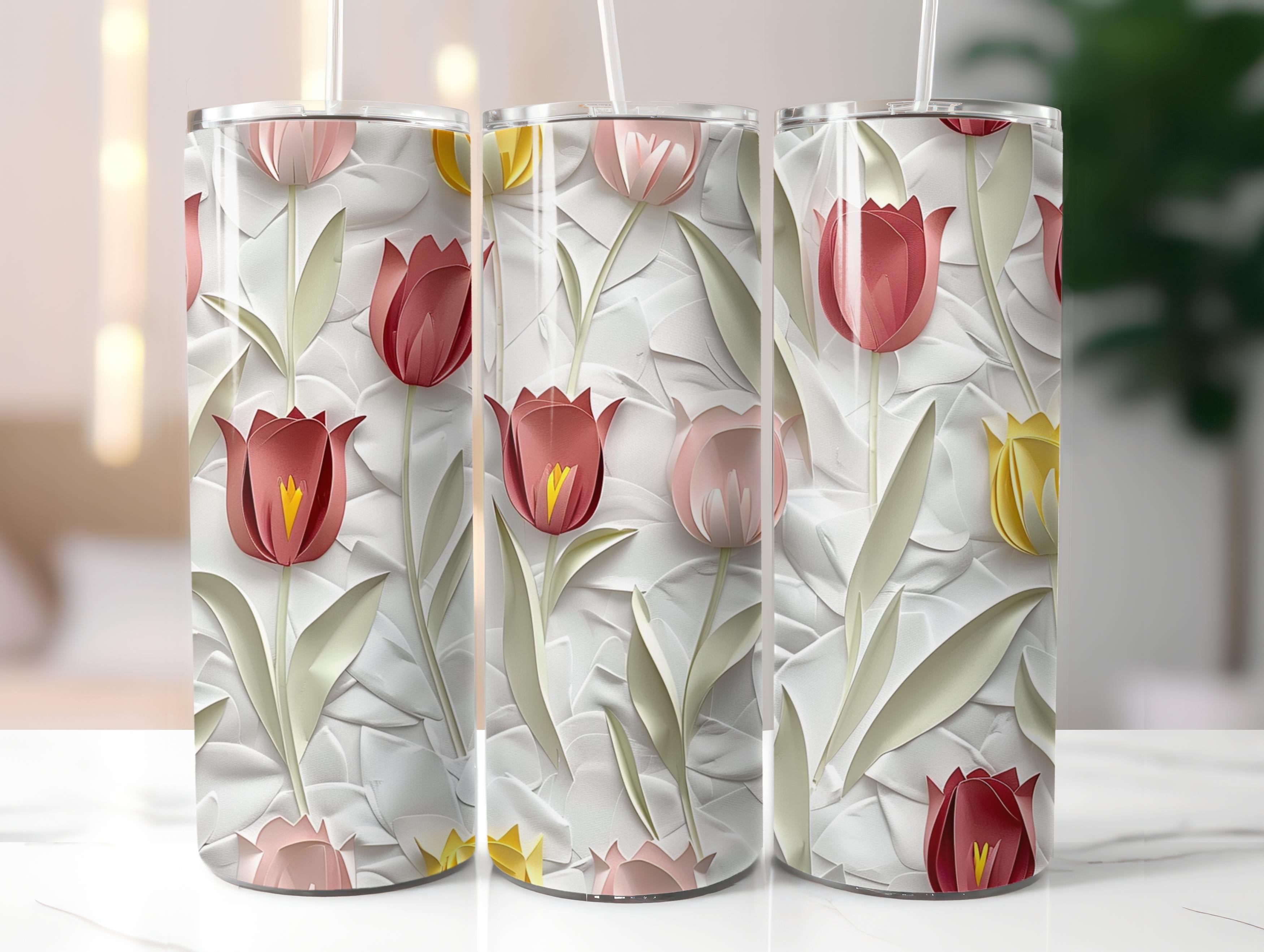 Paper Style Tulips Tumbler Wrap - CraftNest - Digital Crafting and Art