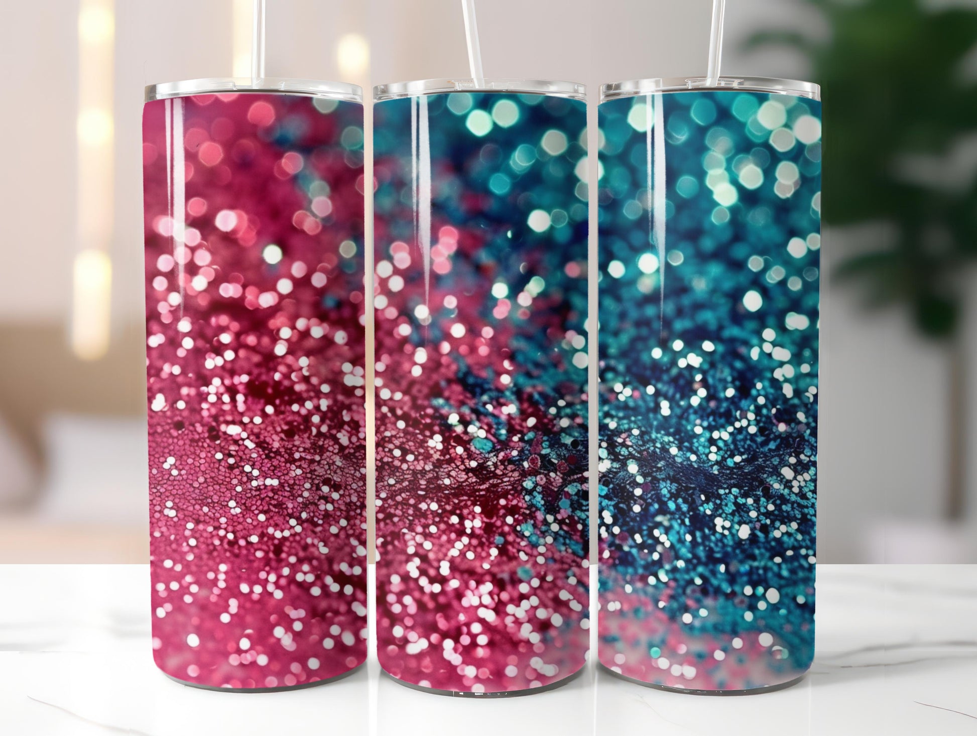 Neon Pink and Turquoise Glitter Tumbler - CraftNest - Digital Crafting and Art