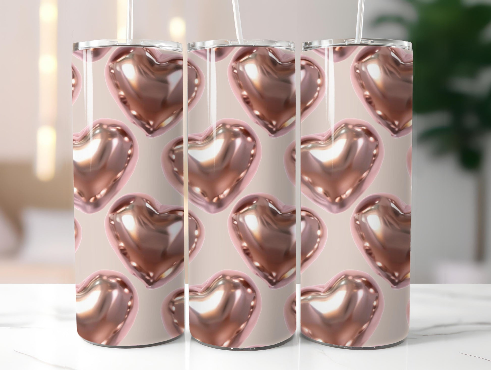 Metallic Rose Gold Hearts Tumbler Wrap - CraftNest - Digital Crafting and Art