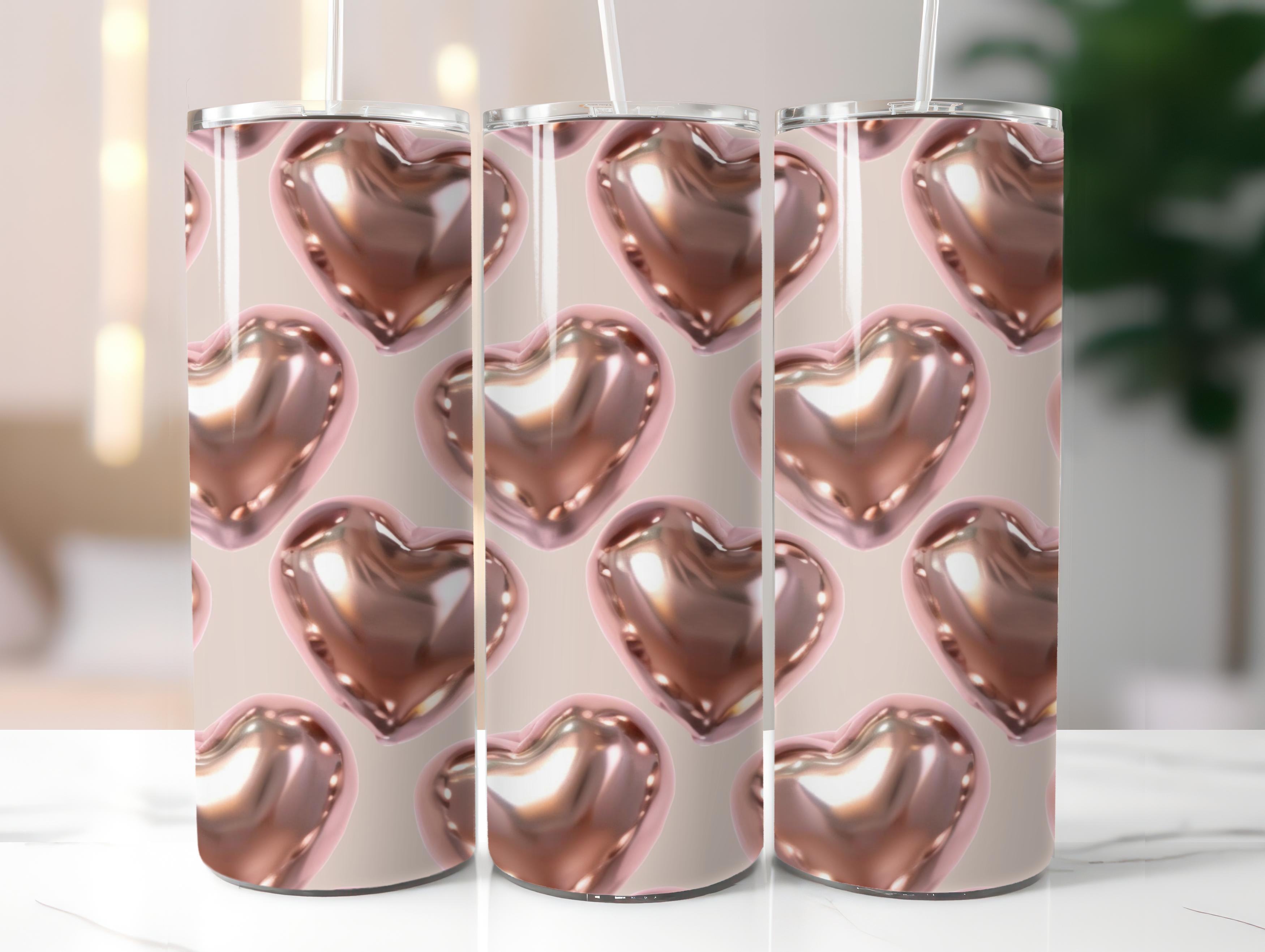 Metallic Rose Gold Hearts Tumbler Wrap - CraftNest - Digital Crafting and Art