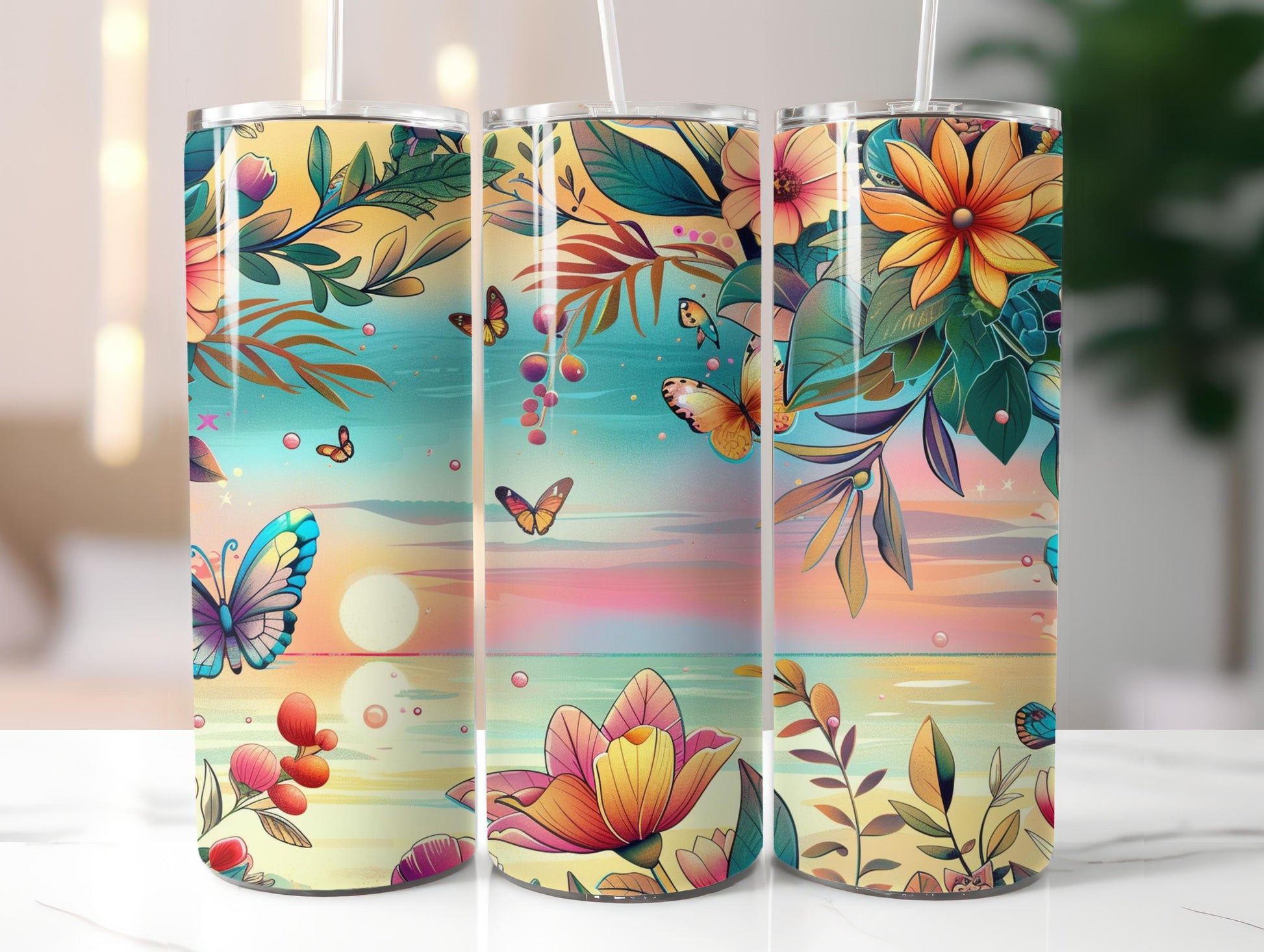 Tropical Sunset Paradise Tumbler Wrap - CraftNest - Digital Crafting and Art