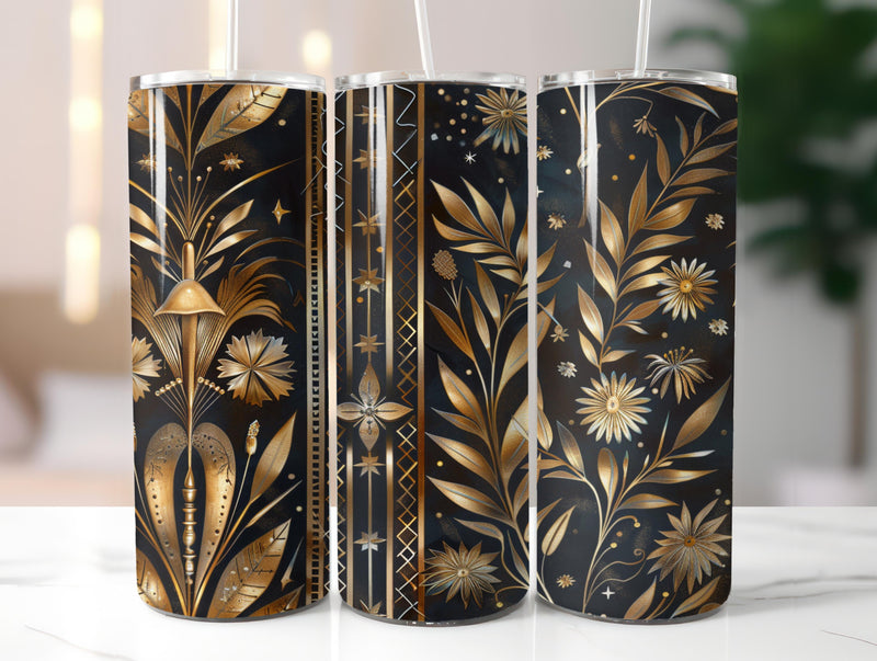 Golden Art Deco Floral Tumbler Wrap - CraftNest - Digital Crafting and Art
