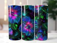 Neon Glowing Hibiscus Tumbler Wrap - CraftNest - Digital Crafting and Art