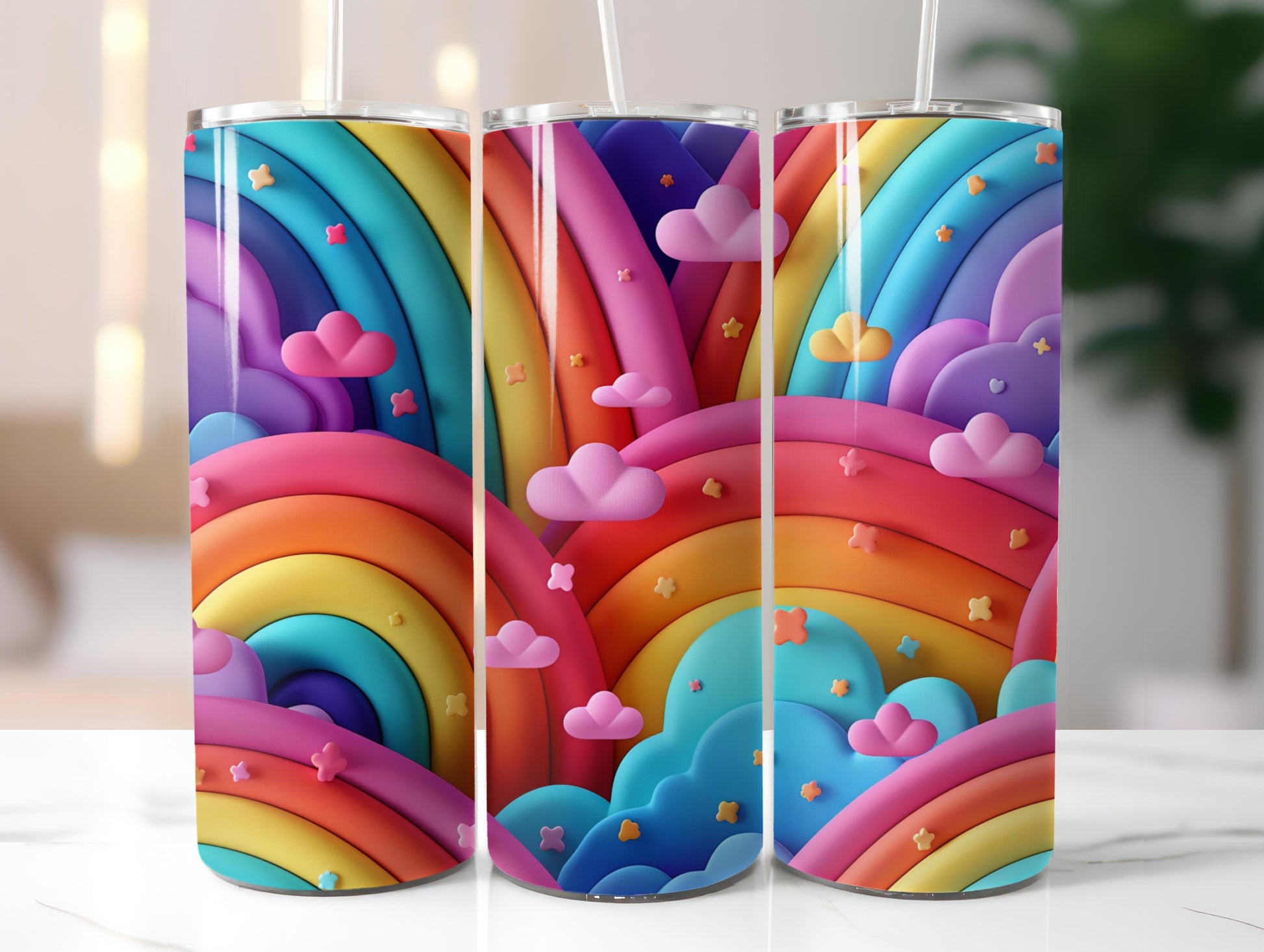 3D Cartoon Rainbow Tumbler Wrap - CraftNest - Digital Crafting and Art