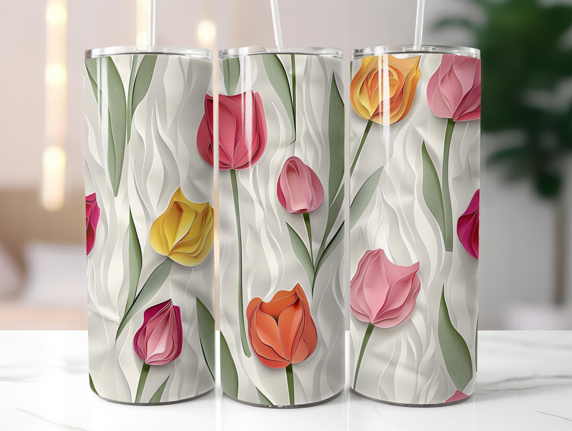 Paper Style Tulips Tumbler Wrap - CraftNest - Digital Crafting and Art
