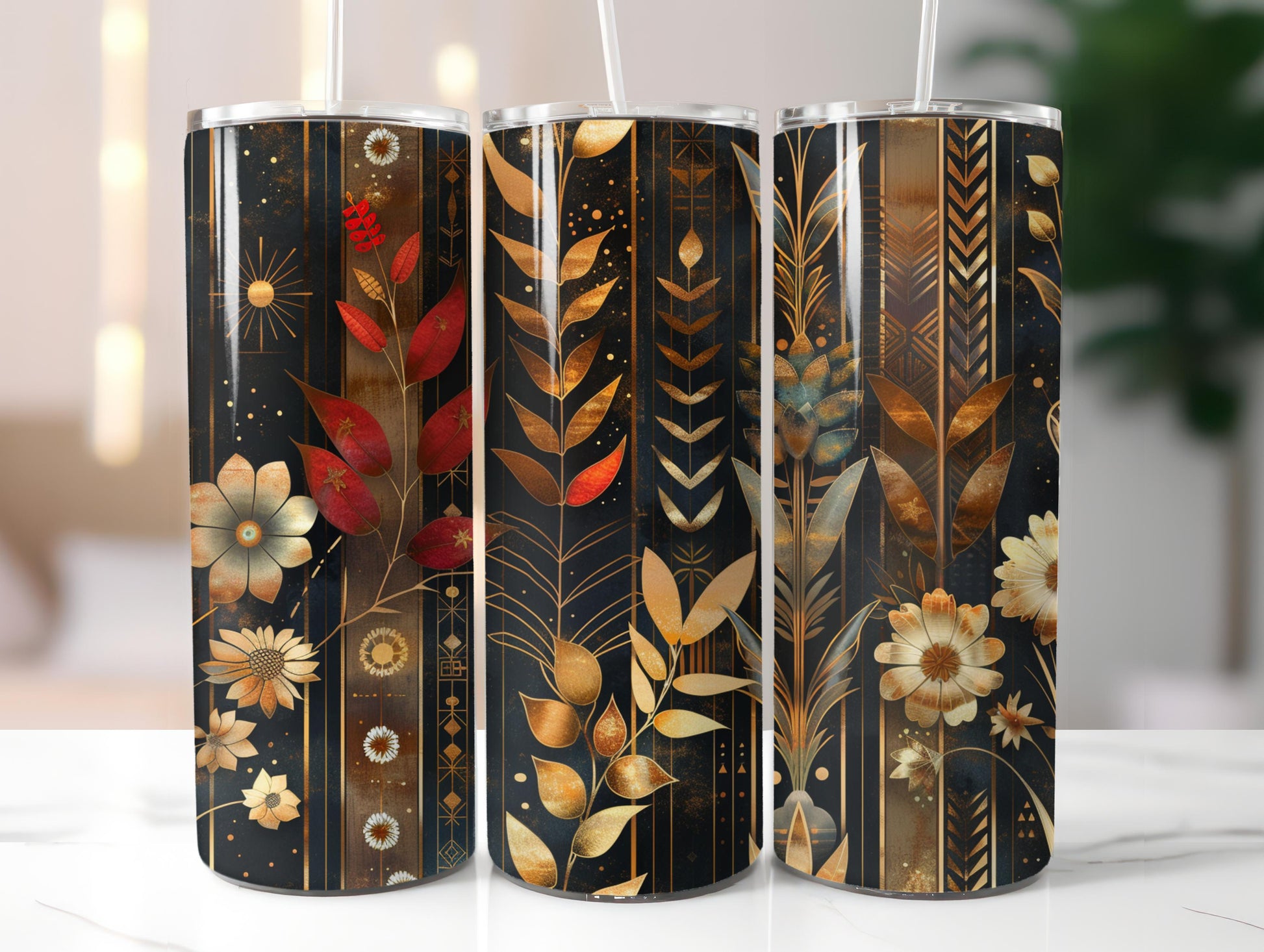 Golden Art Deco Floral Tumbler Wrap - CraftNest - Digital Crafting and Art