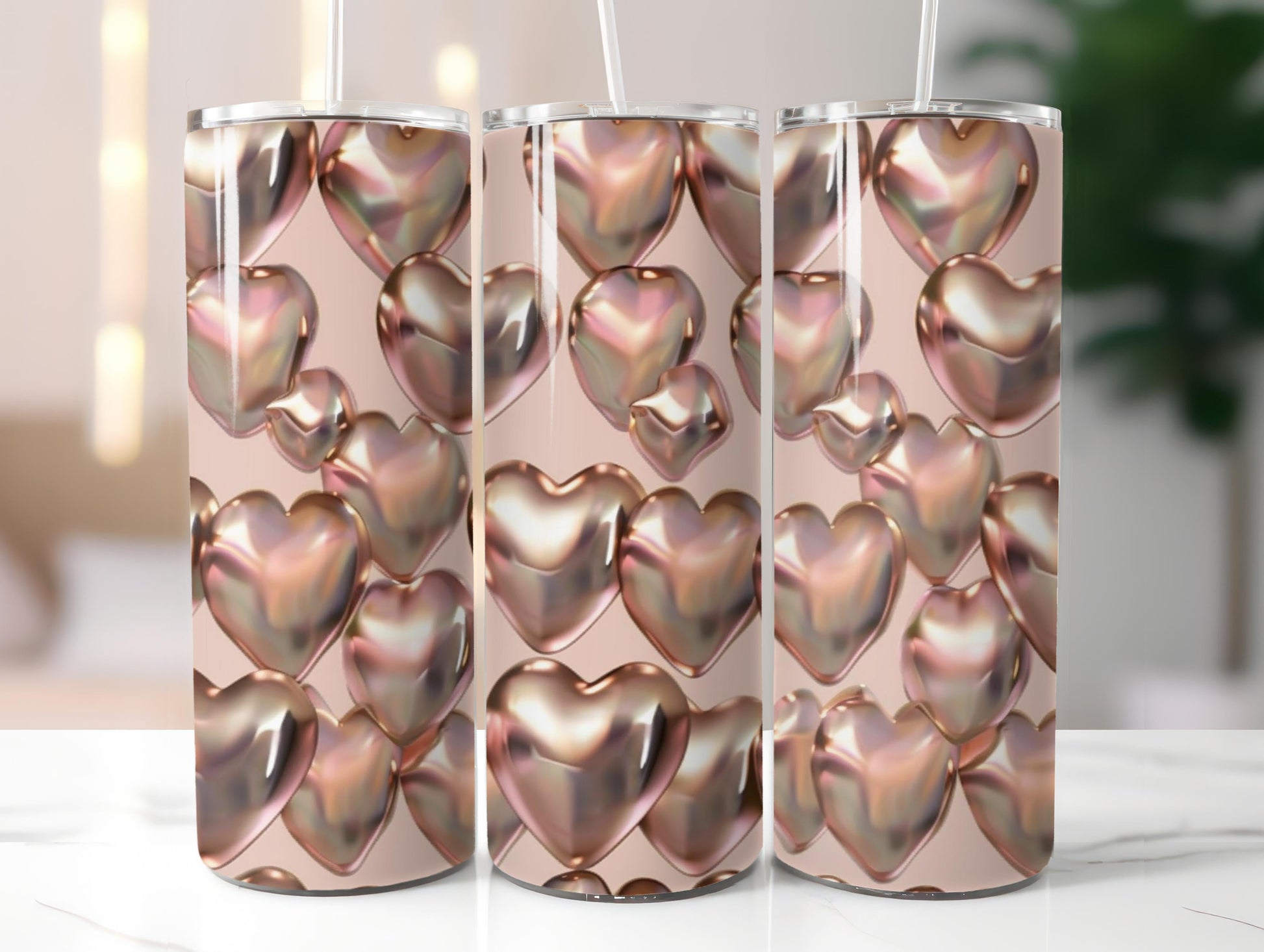 Metallic Rose Gold Hearts Tumbler Wrap - CraftNest - Digital Crafting and Art