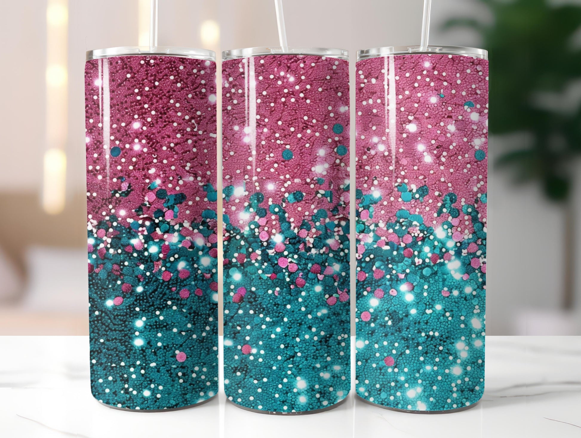Neon Pink and Turquoise Glitter Tumbler - CraftNest - Digital Crafting and Art