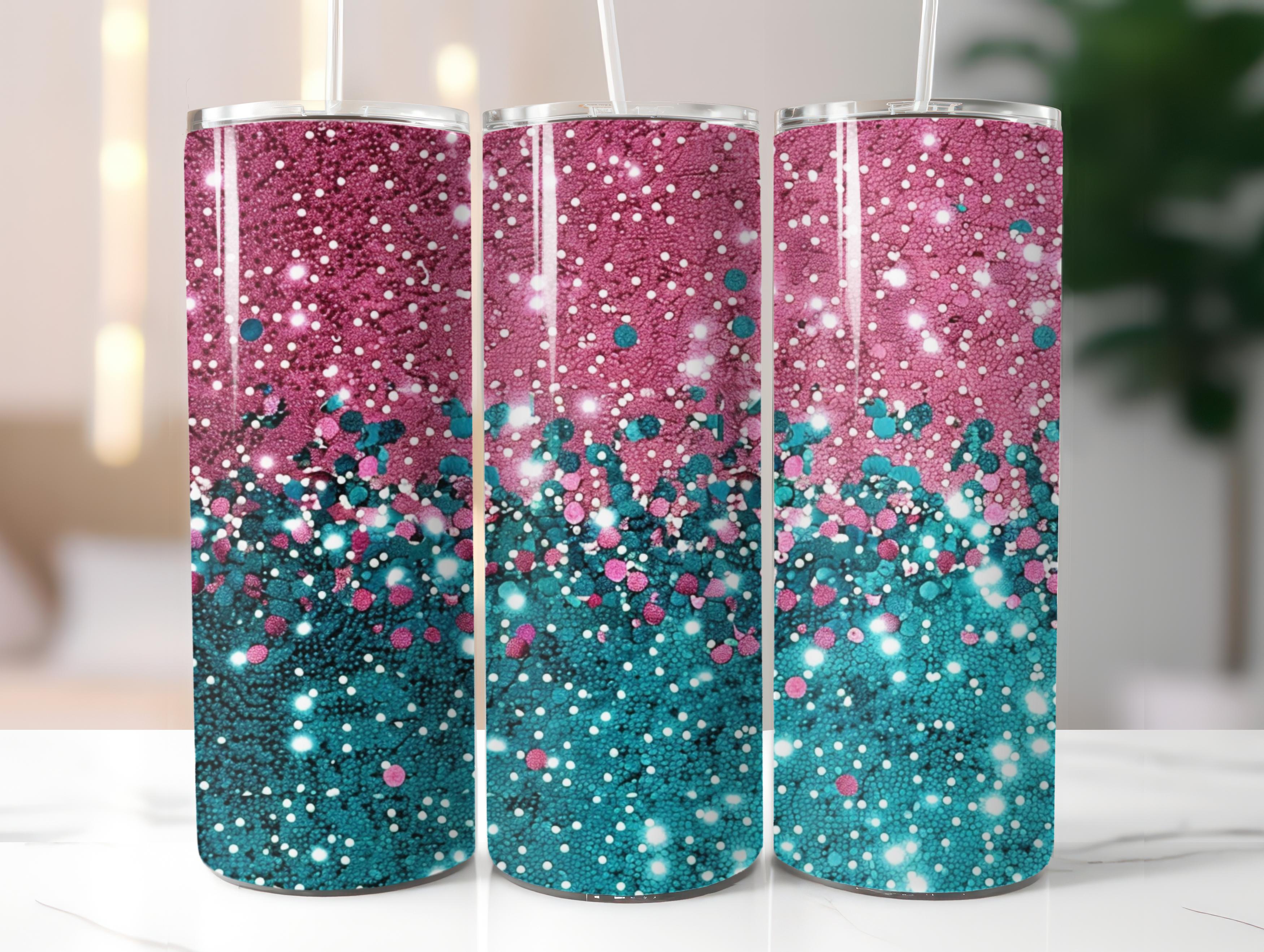 Neon Pink and Turquoise Glitter Tumbler - CraftNest - Digital Crafting and Art