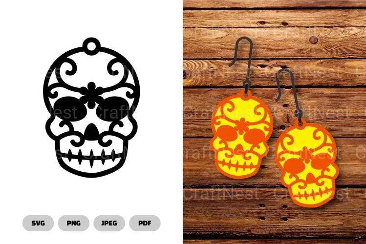 Sugar Skull Earring SVG Bundle Clipart - CraftNest - Digital Crafting and Art