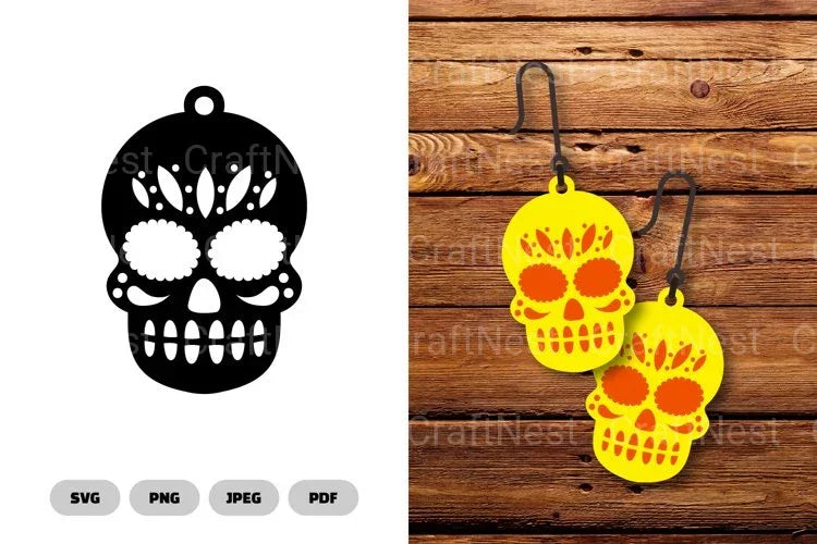 Sugar Skull Earring SVG Bundle Clipart - CraftNest - Digital Crafting and Art
