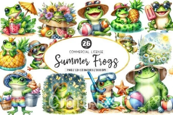 Summer Frogs Clipart Bundle - CraftNest - Digital Crafting and Art