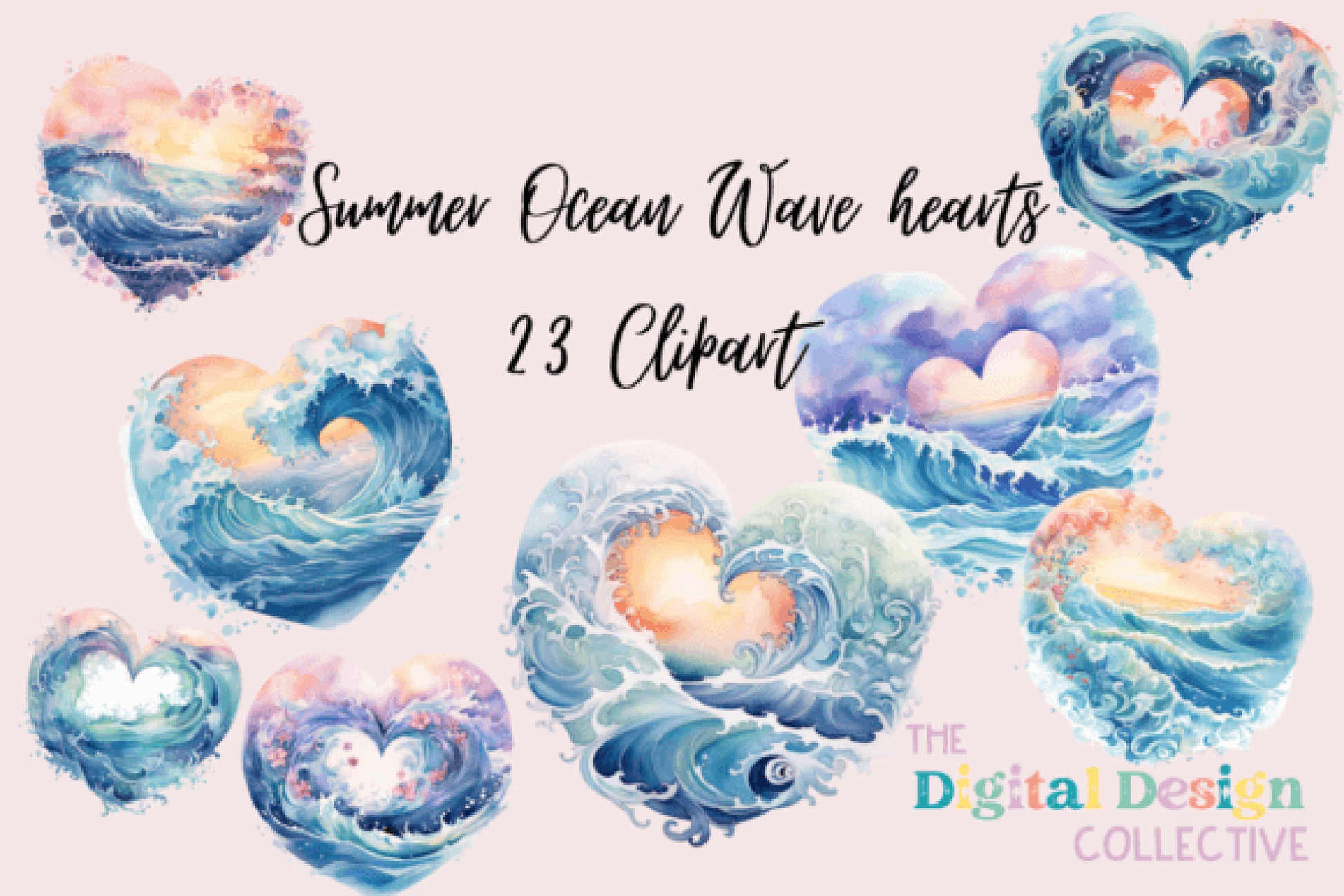 Summer Ocean Wave Hearts Clipart Bundle - CraftNest - Digital Crafting and Art