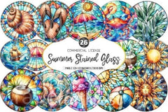 Summer Stained Glass Clipart Bundle - CraftNest - Digital Crafting and Art